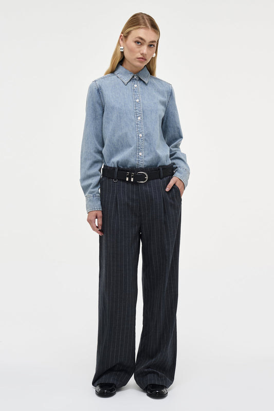 Coco Relaxed Pinstripe Pant - Charcoal