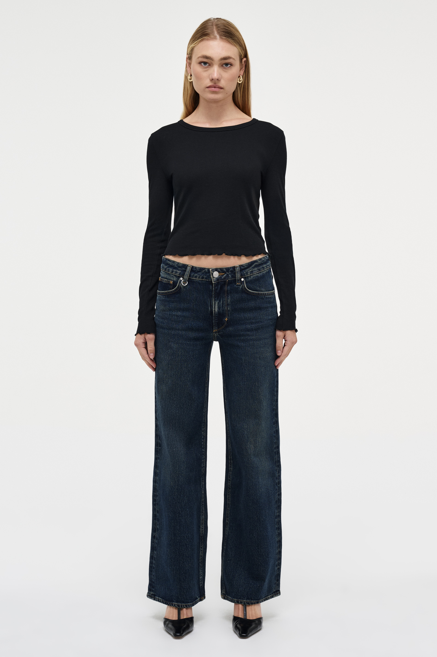 Fine Rib Long Sleeve Tee - Black