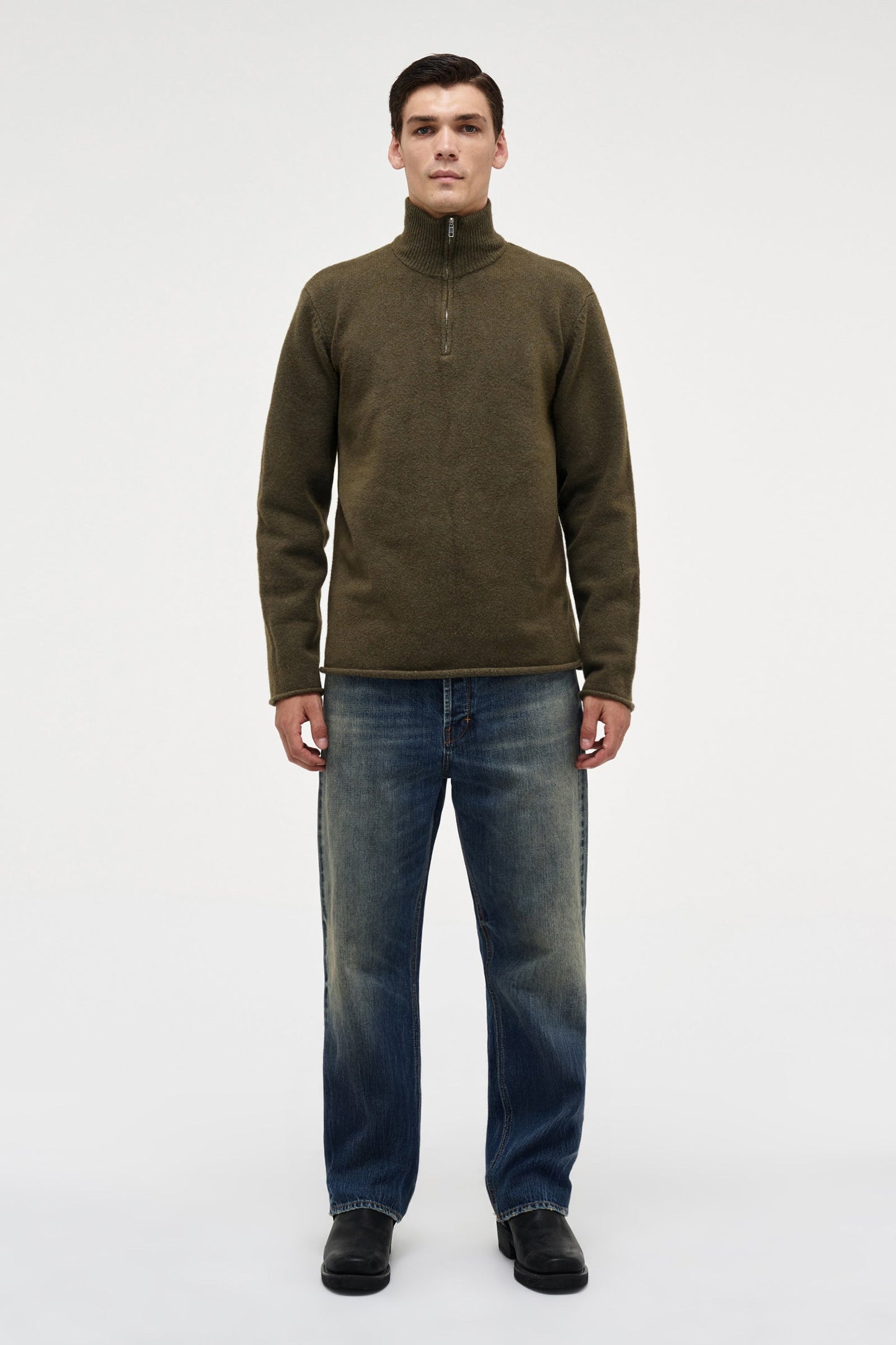 Brushed 3/4 Zip Knit - Military