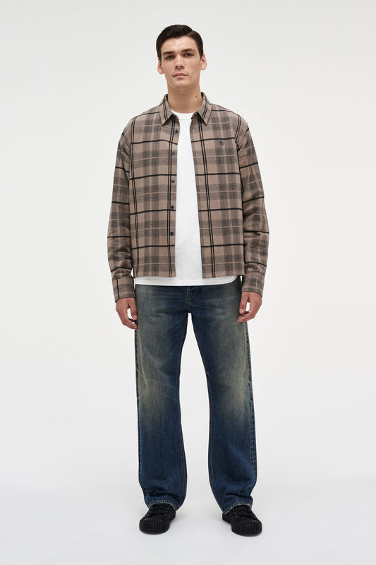 Regular Fit Linen Plaid Shirt - Clay