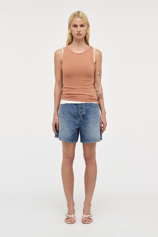 AM Ribbed Singlet - Terracotta