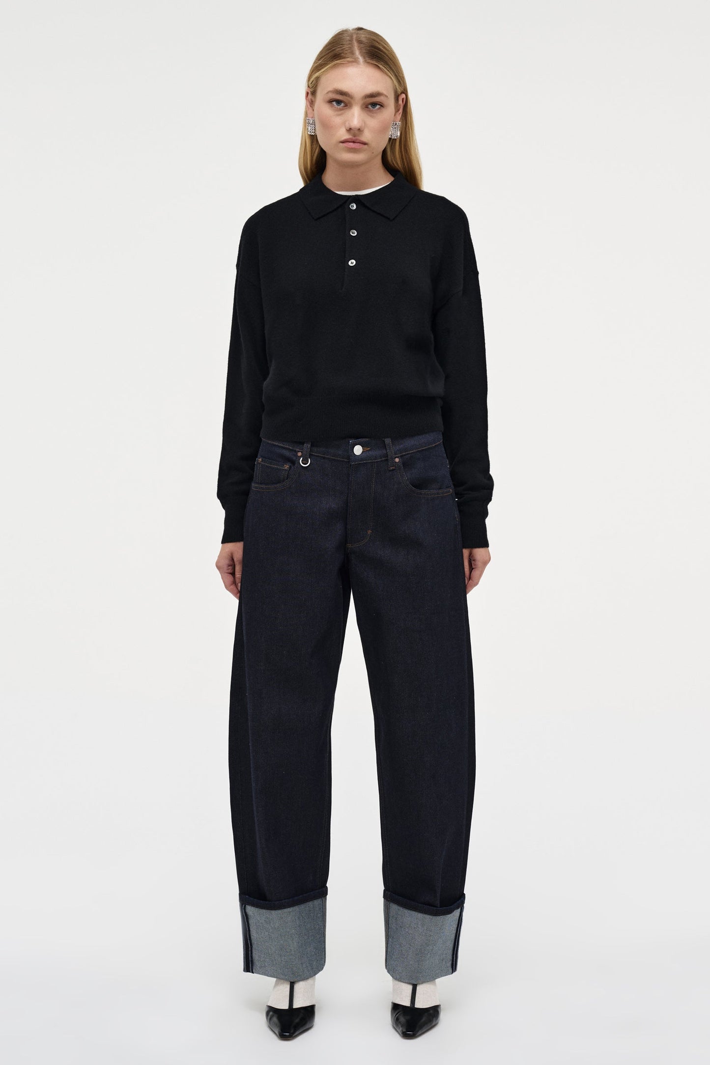 Wool Blend Knit Polo - Black