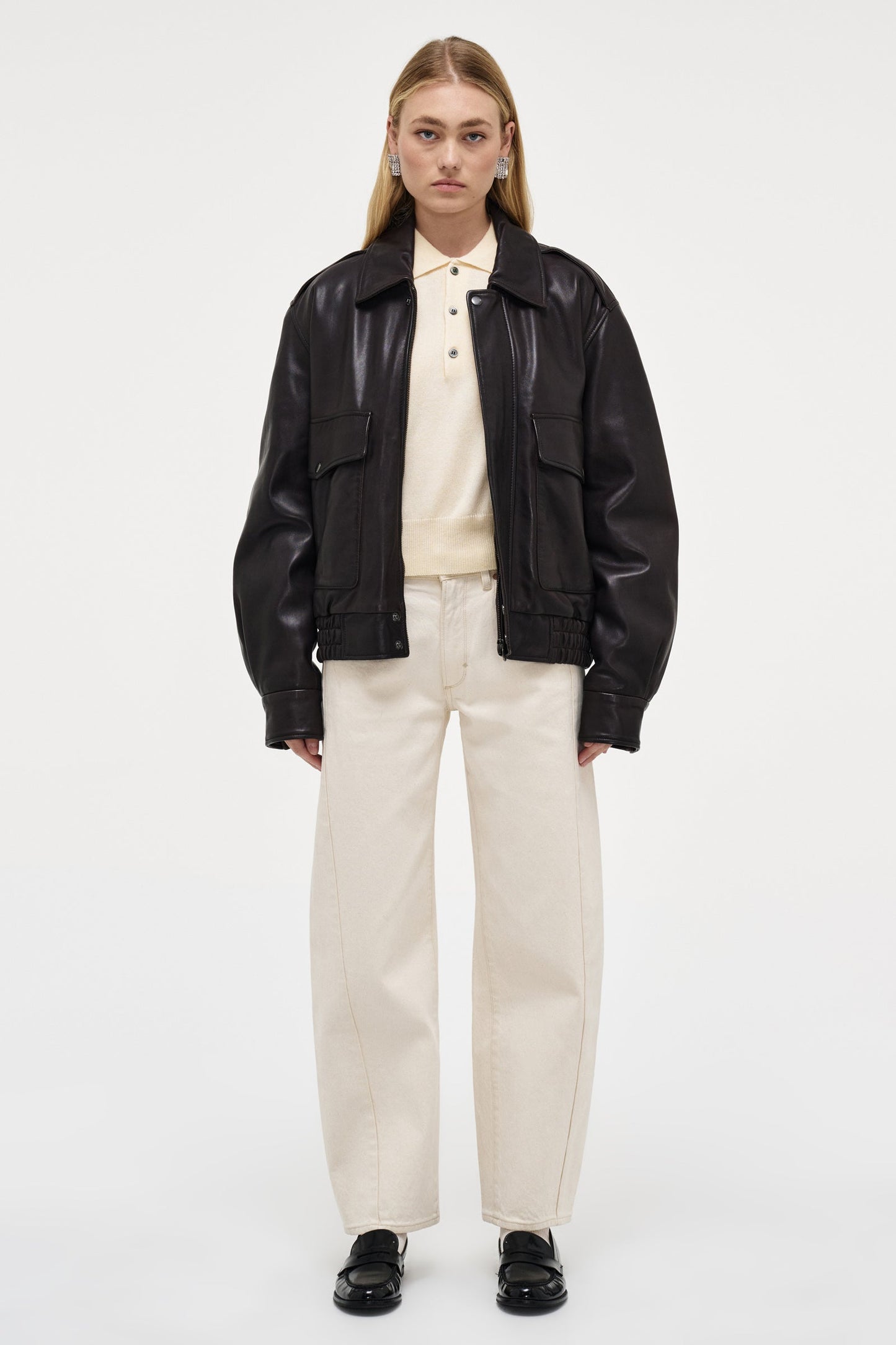 Wool Blend Knit Polo - Cream