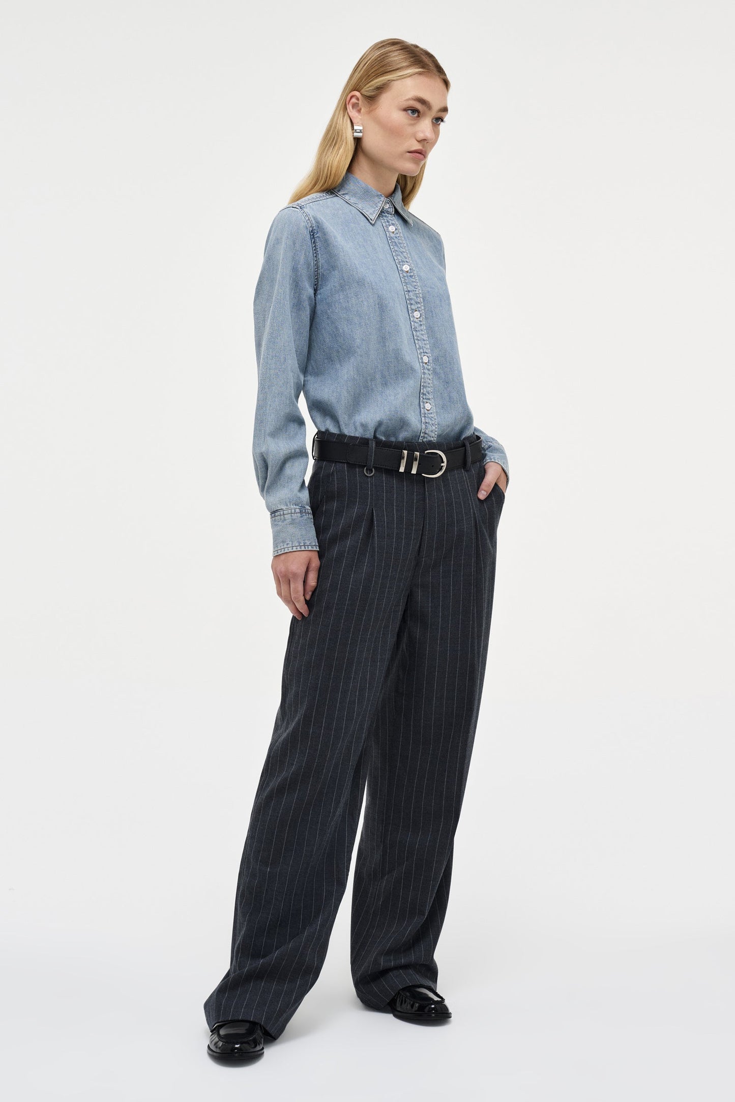 Coco Relaxed Pinstripe Pant - Charcoal