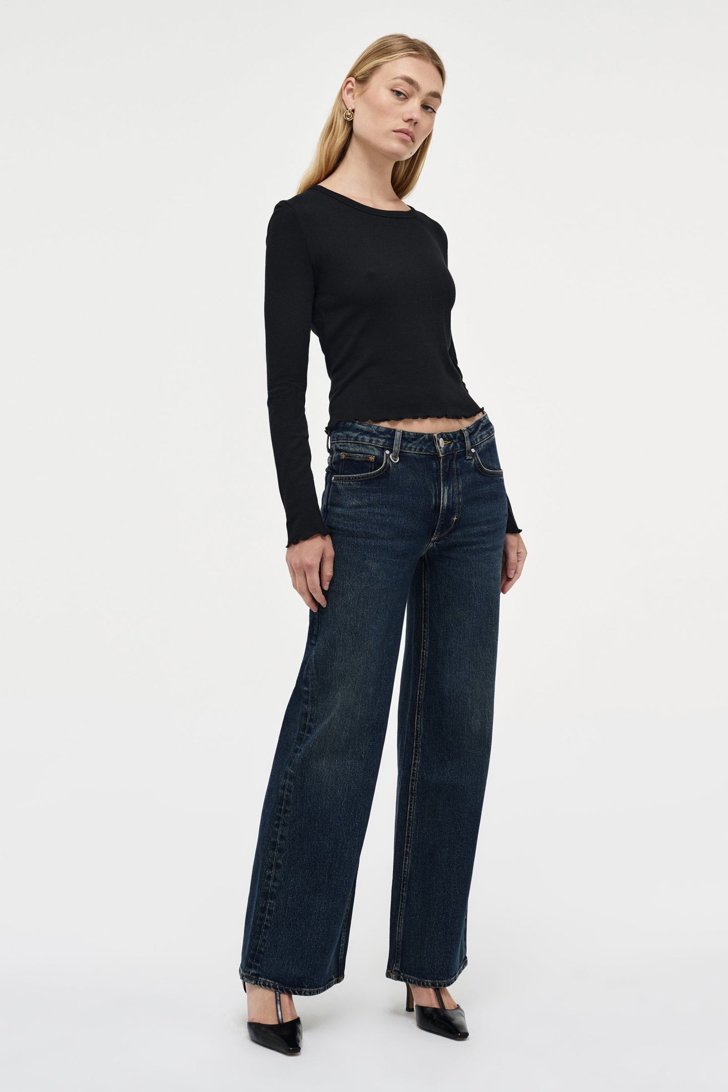 Fine Rib Long Sleeve Tee - Black