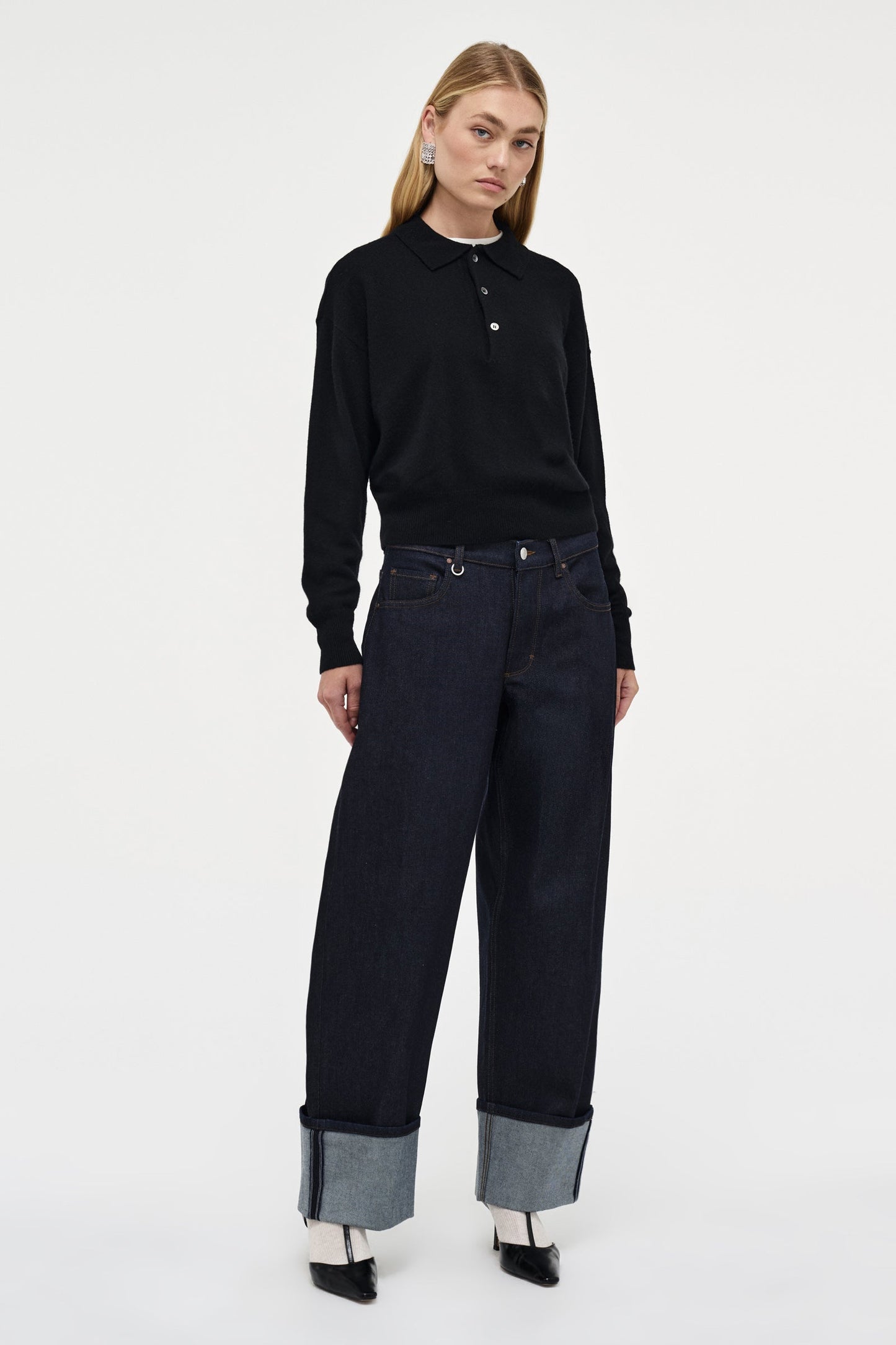 Wool Blend Knit Polo - Black