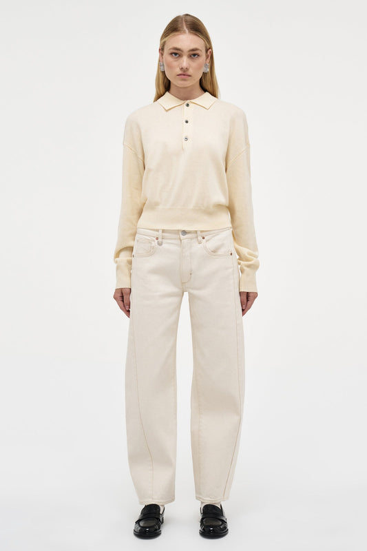 Wool Blend Knit Polo - Cream