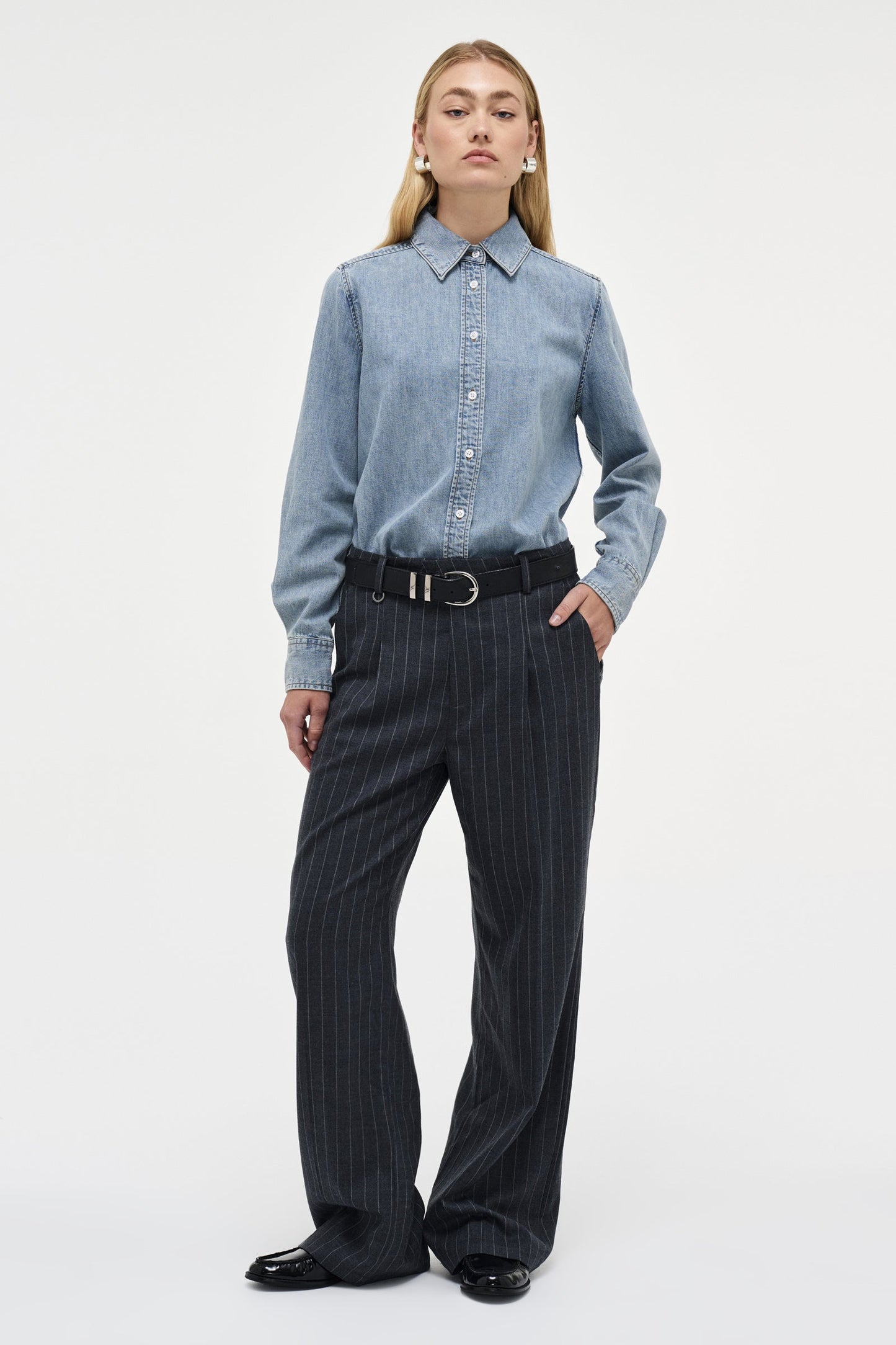 Coco Relaxed Pinstripe Pant - Charcoal