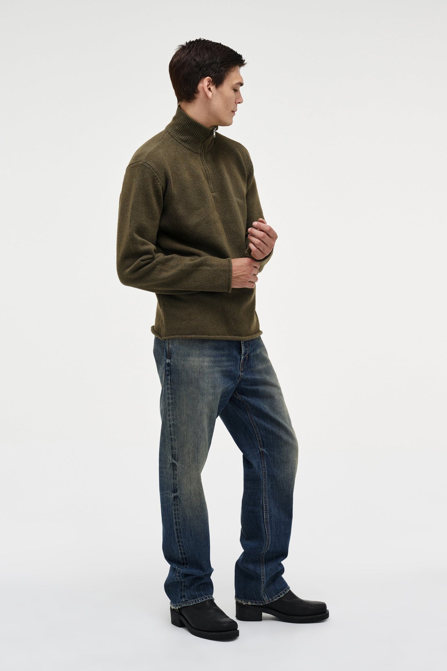 Brushed 3/4 Zip Knit - Military