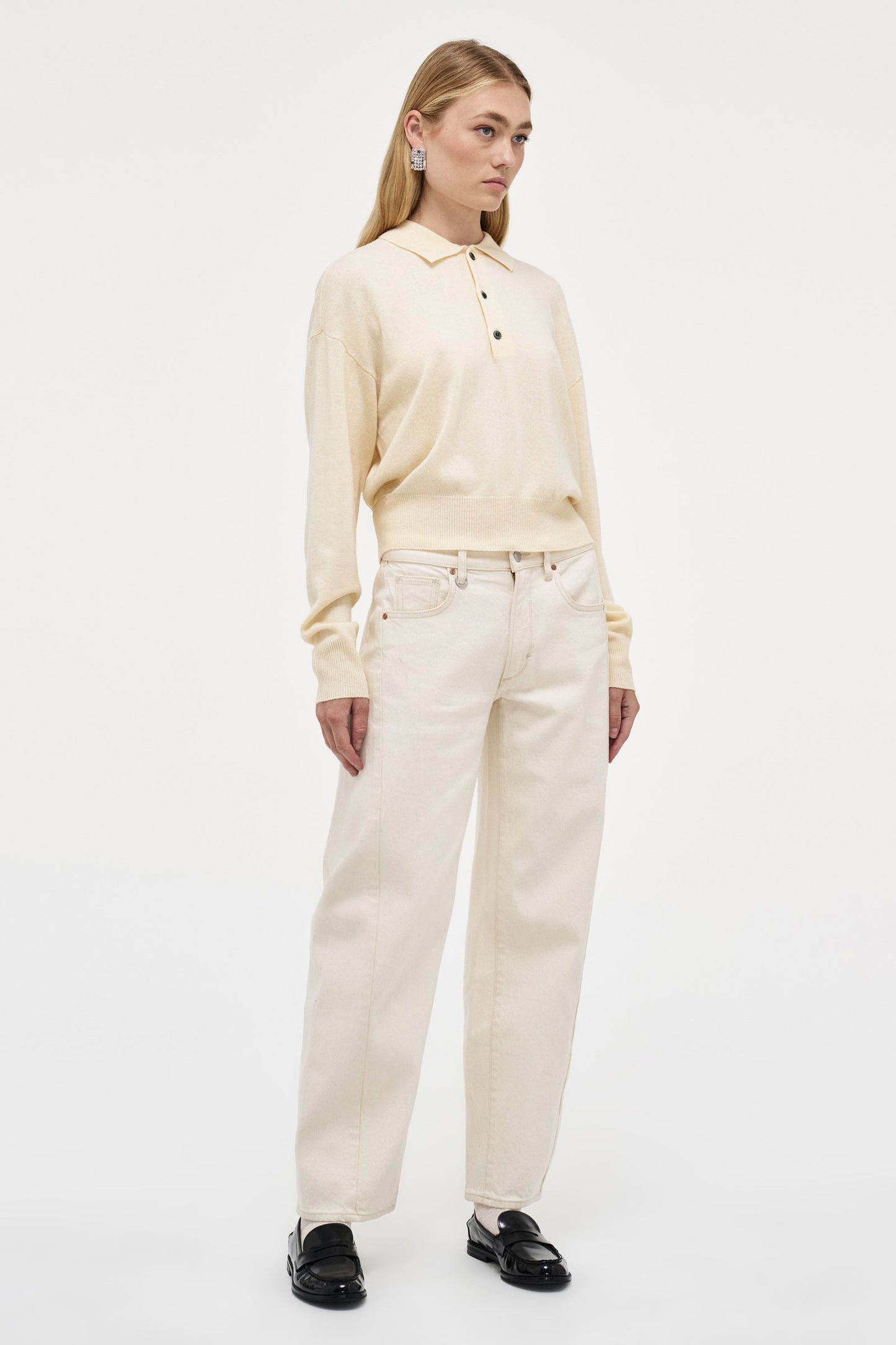 Wool Blend Knit Polo - Cream