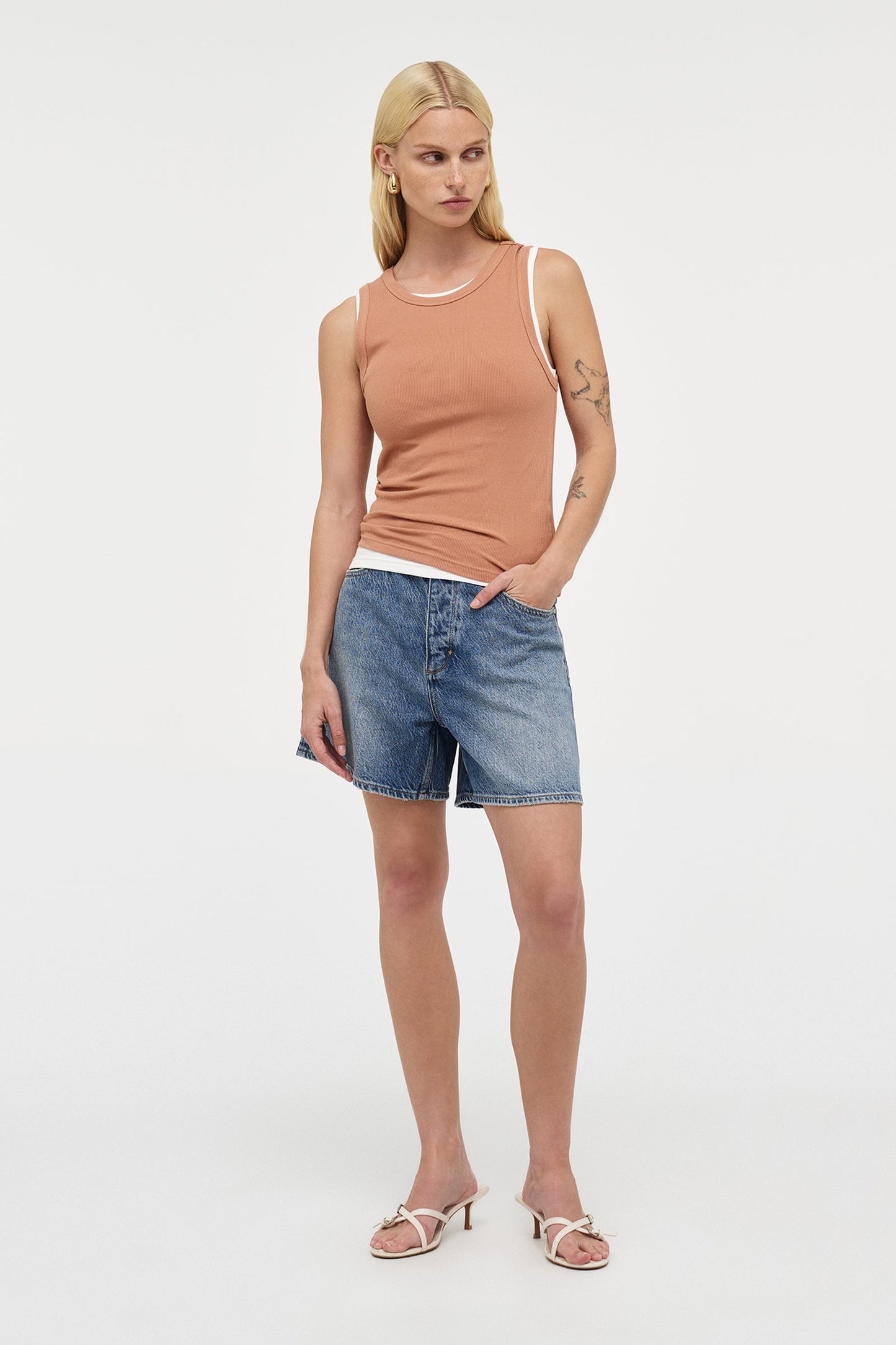 AM Ribbed Singlet - Terracotta