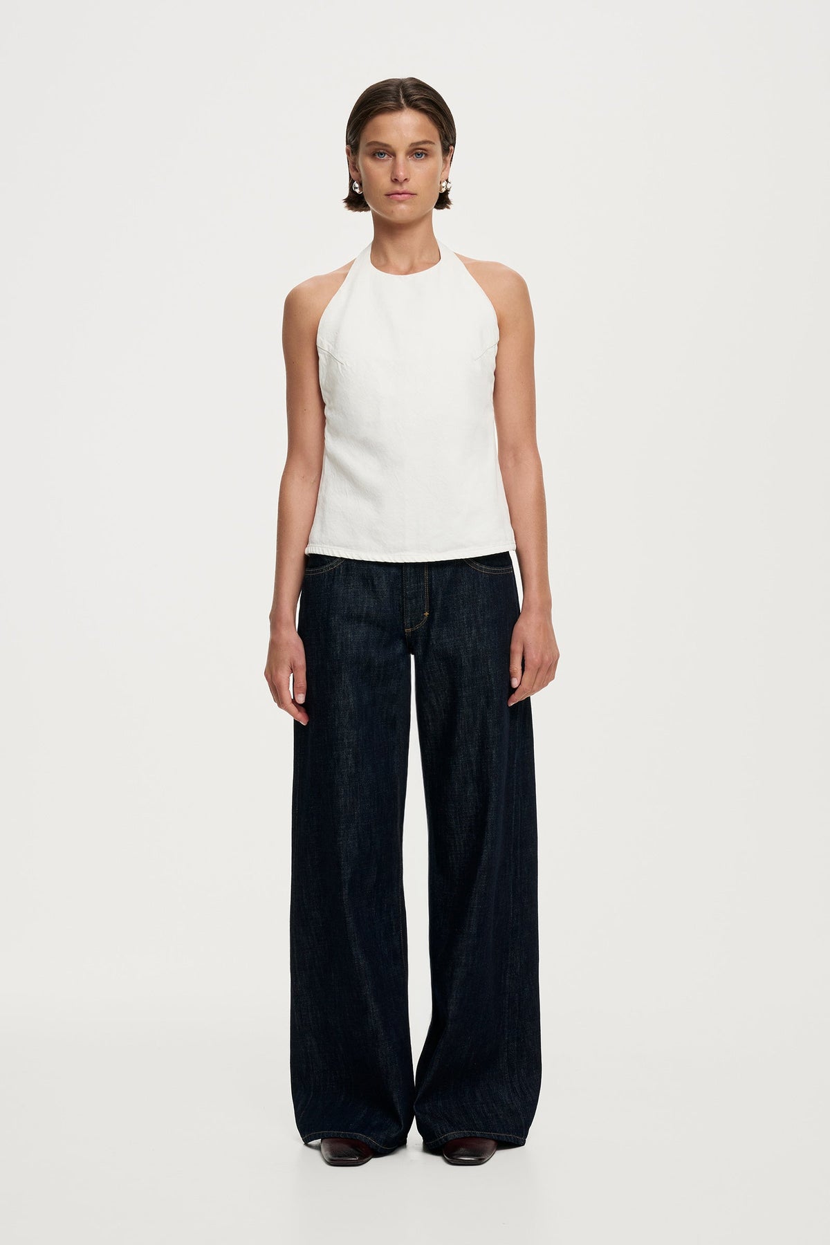 Denim Halter Top - White