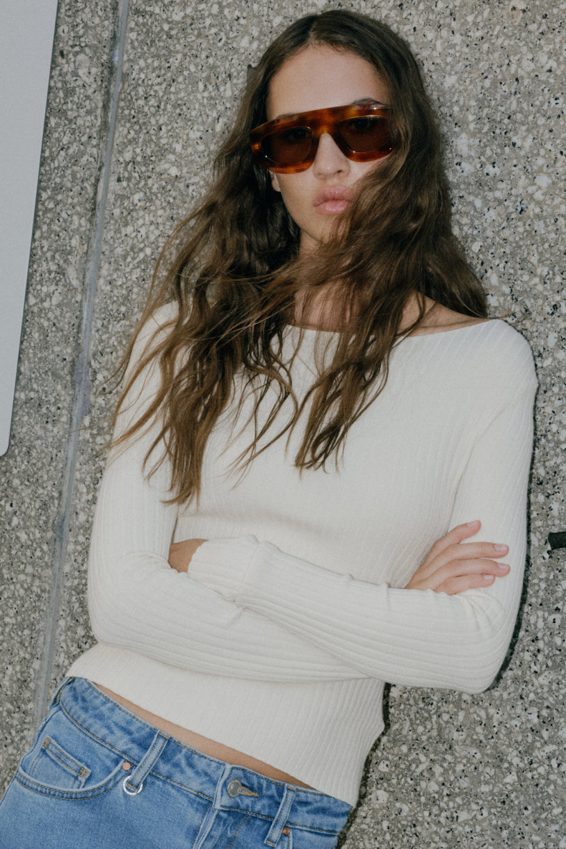 Jamie Knit Ls Top - Cream