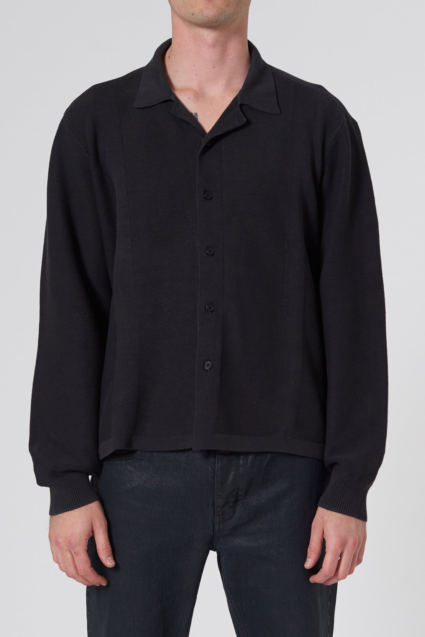 Saville Ls Knit Shirt - Black