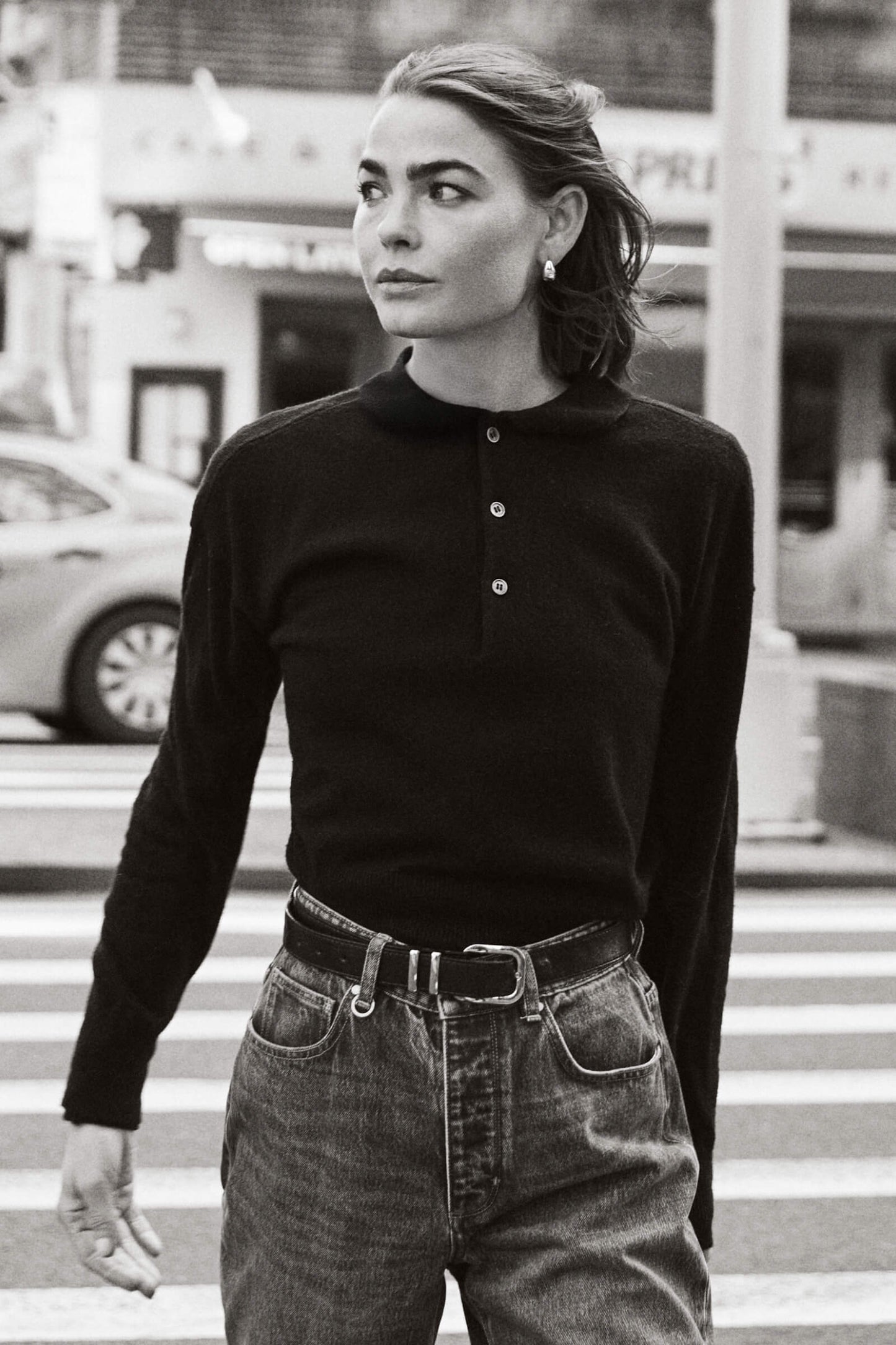 Wool Blend Knit Polo - Black