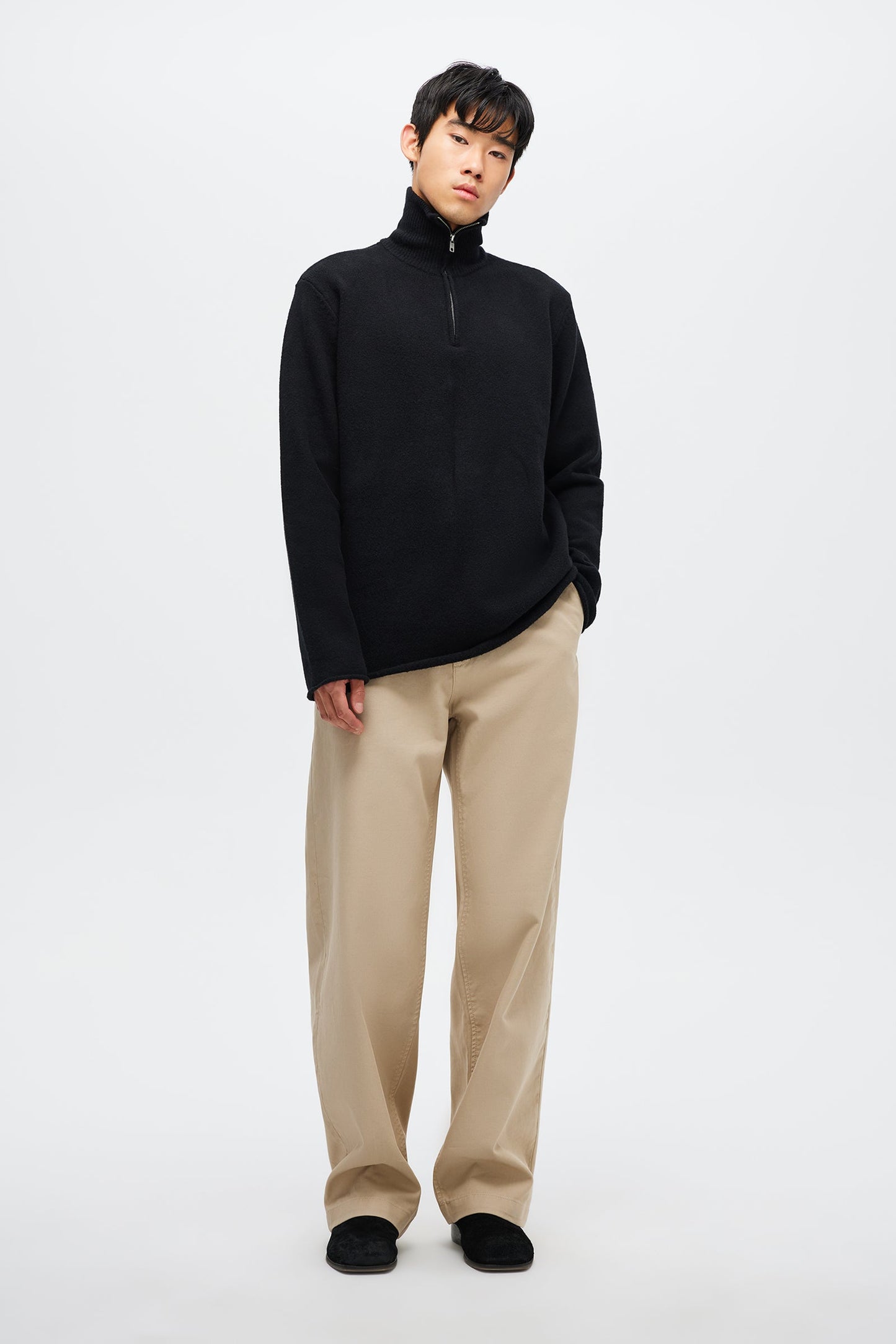 Brushed 3/4 Zip Knit - Black