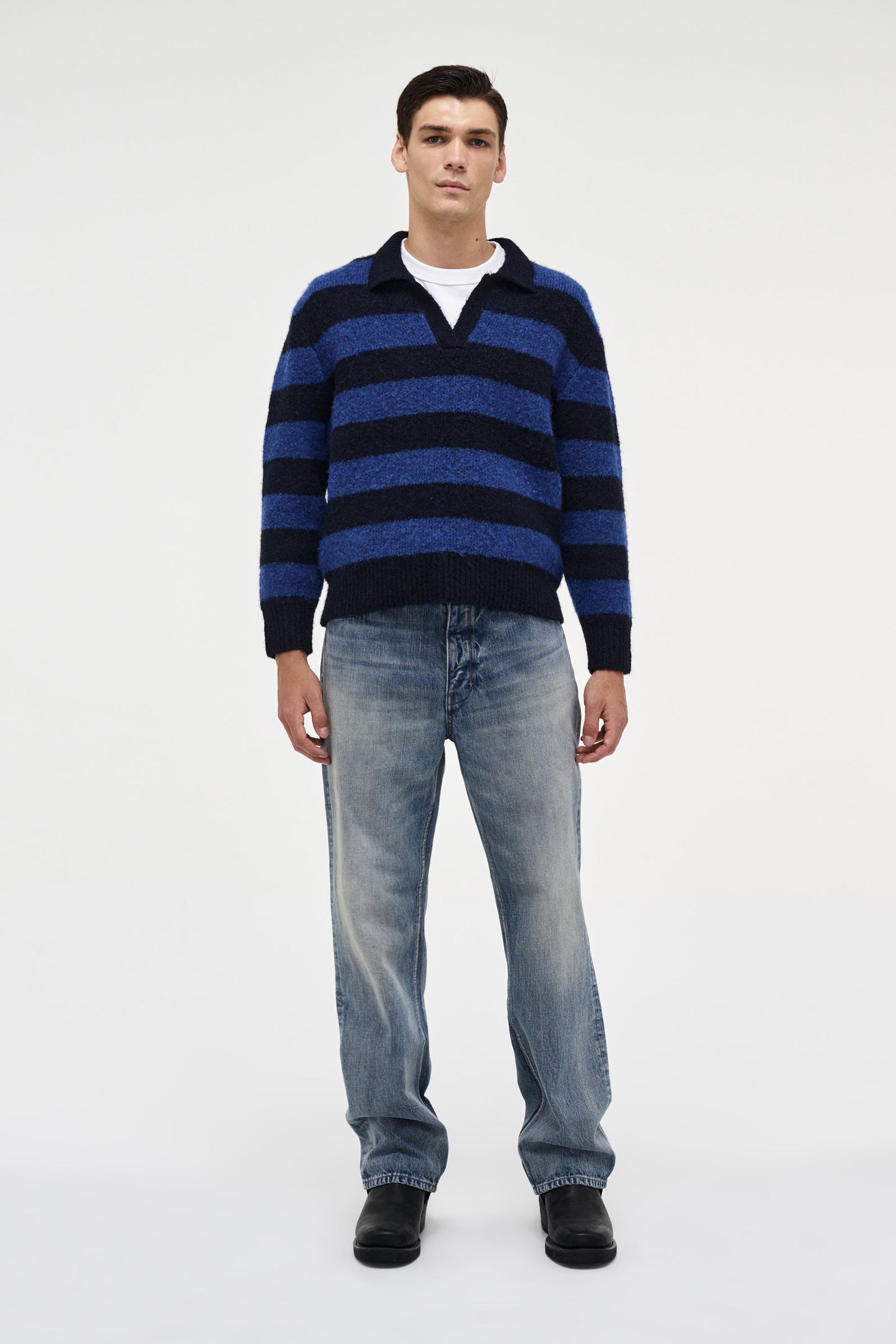 Brushed Stripe Rugby Polo - Ultra Marine