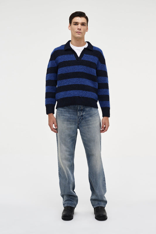 Brushed Stripe Rugby Polo - Ultra Marine