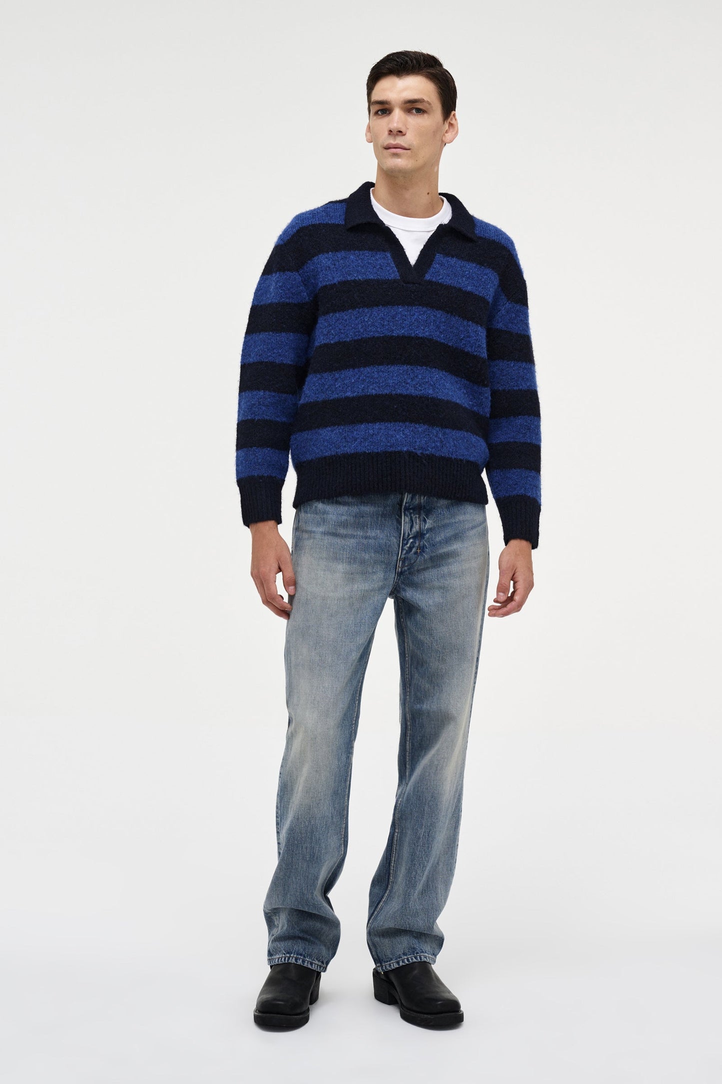 Brushed Stripe Rugby Polo - Ultra Marine