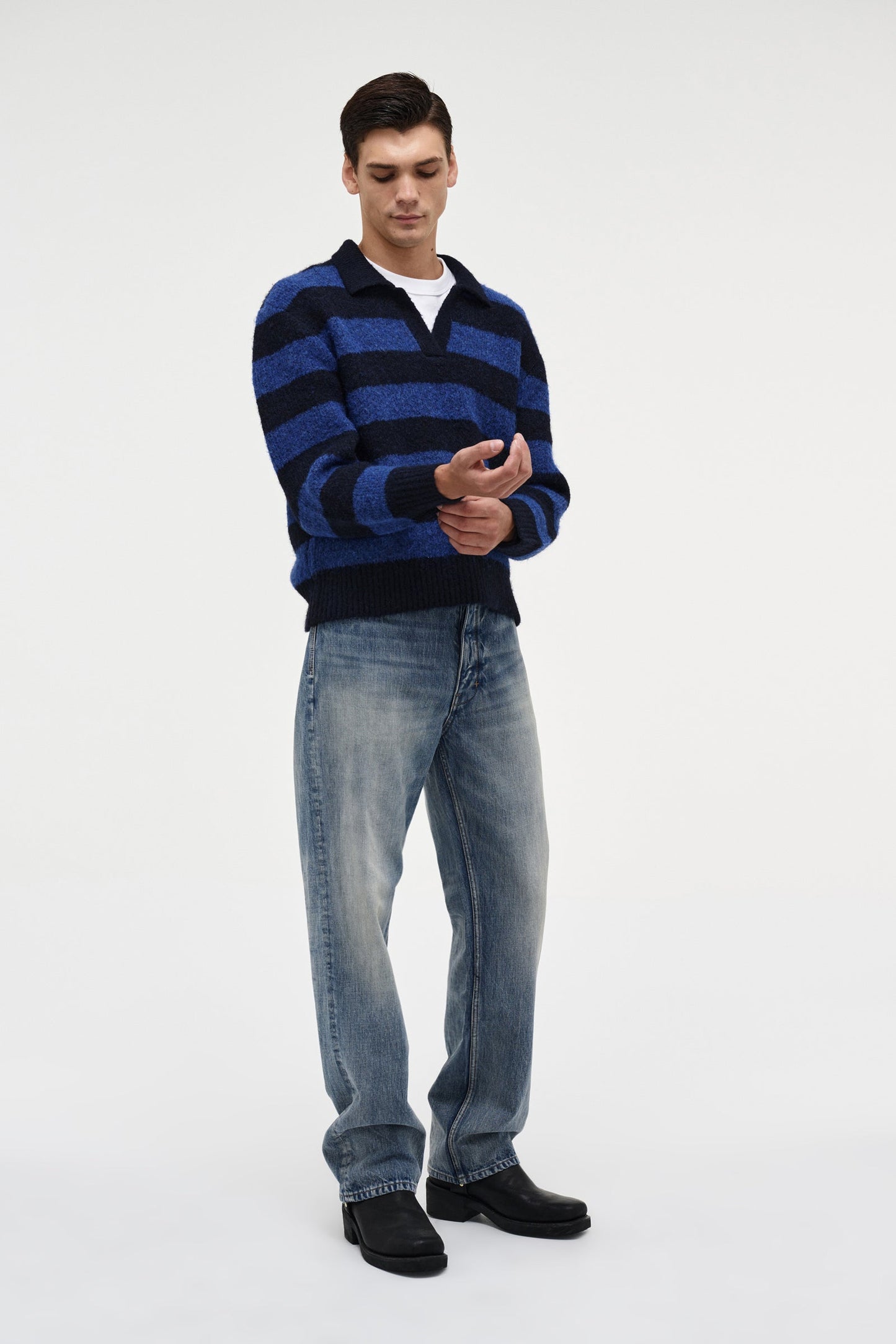 Brushed Stripe Rugby Polo - Ultra Marine