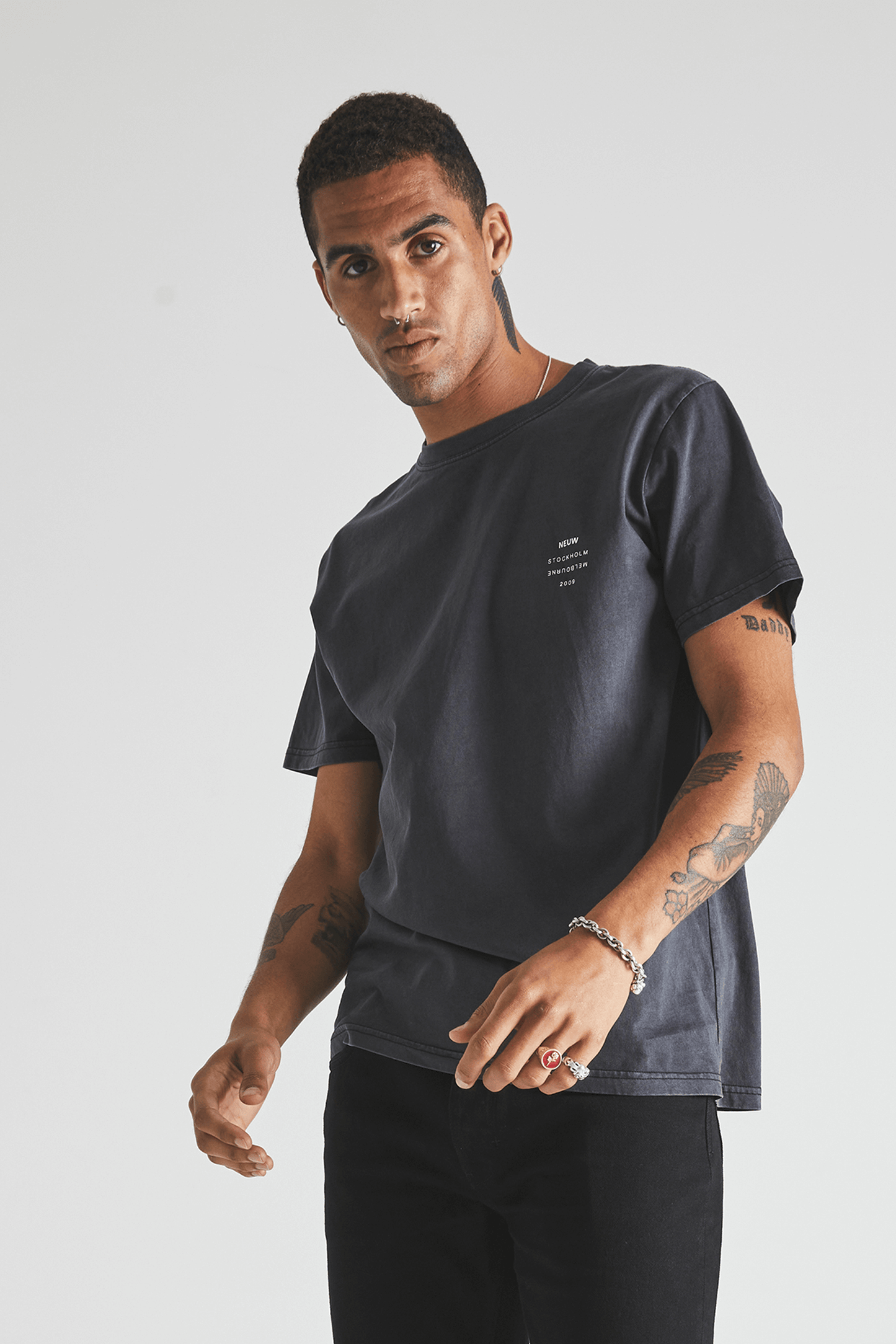 Organic Neuw Band Tee - Black Neuw fitted black mens-t-shirt