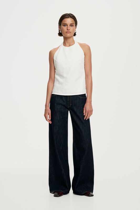 Denim Halter Top - White