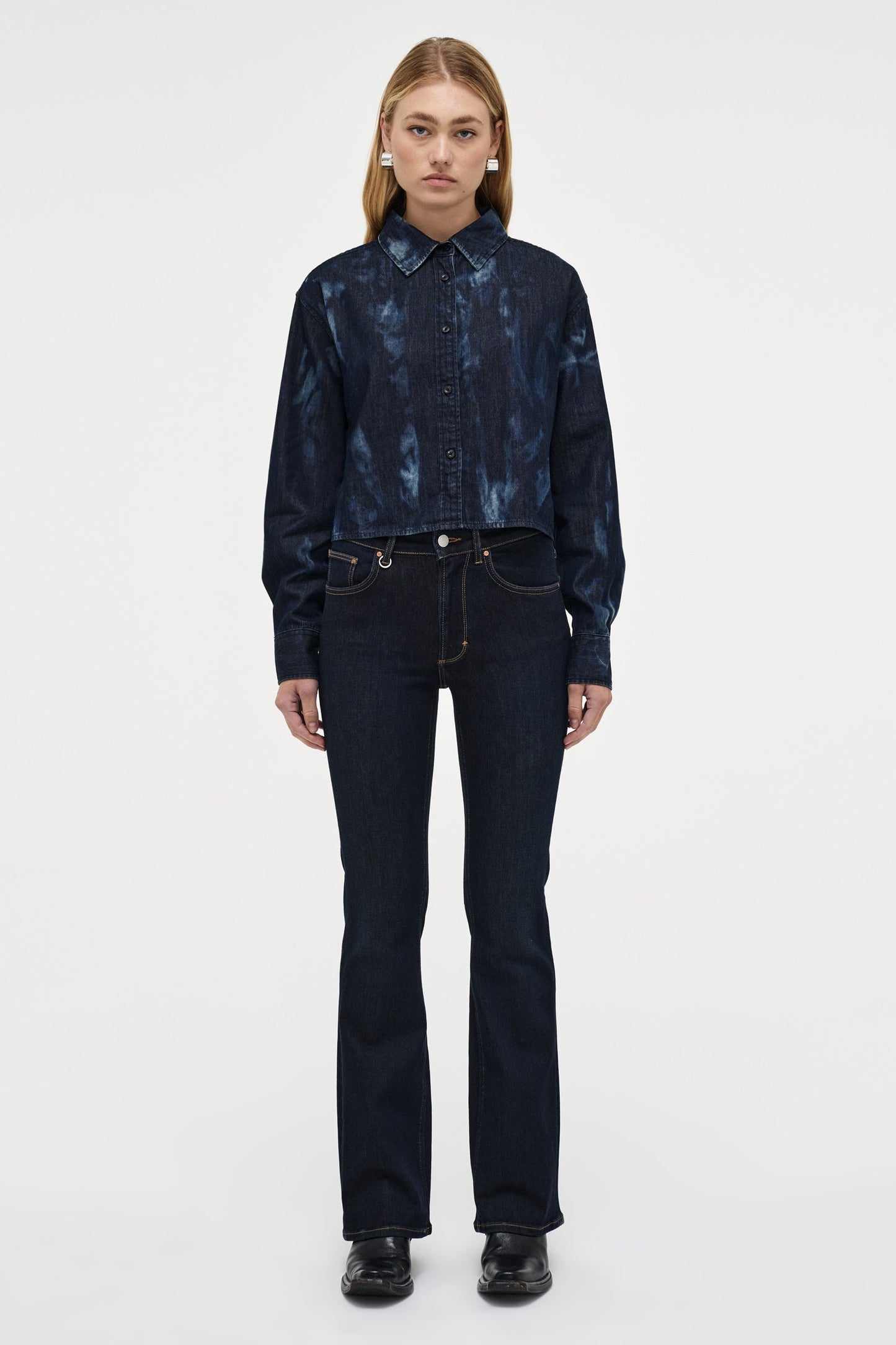 Carolyn Crop Shirt - Reverse Indigo