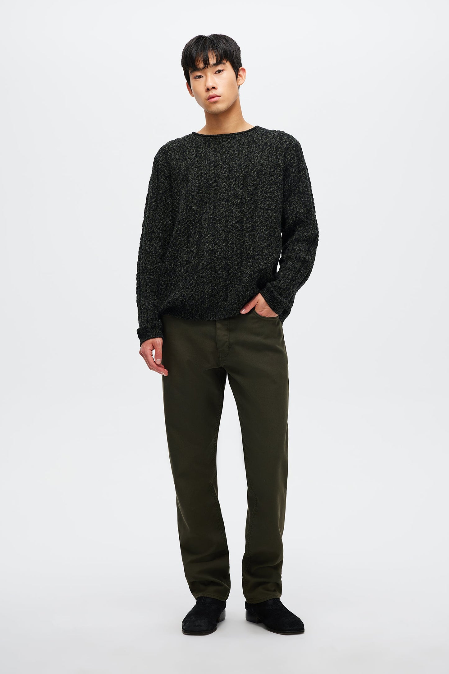 Chain Knit Cable Crew - Military