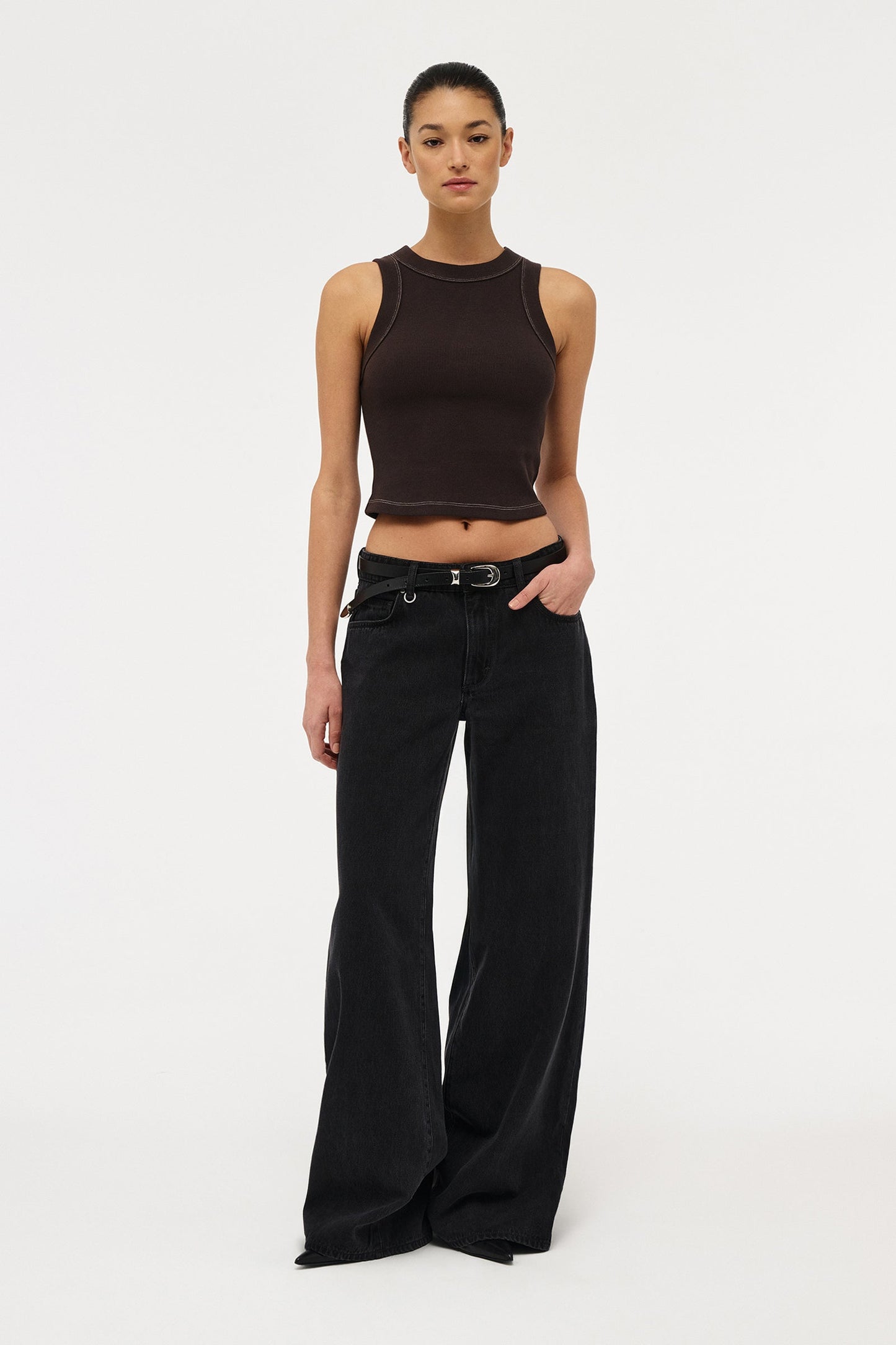 Jonesy Recut Rib Singlet - Sable