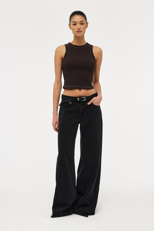 Jonesy Recut Rib Singlet - Sable
