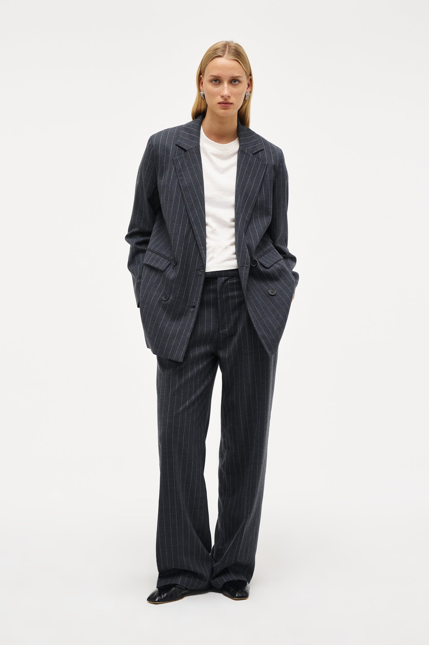 Coco Relaxed Pinstripe Pant - Charcoal