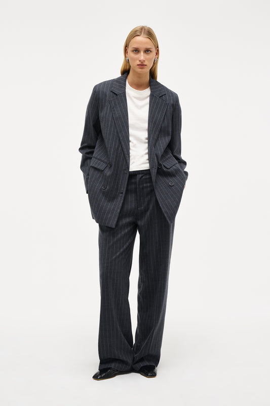Coco Relaxed Pinstripe Pant - Charcoal