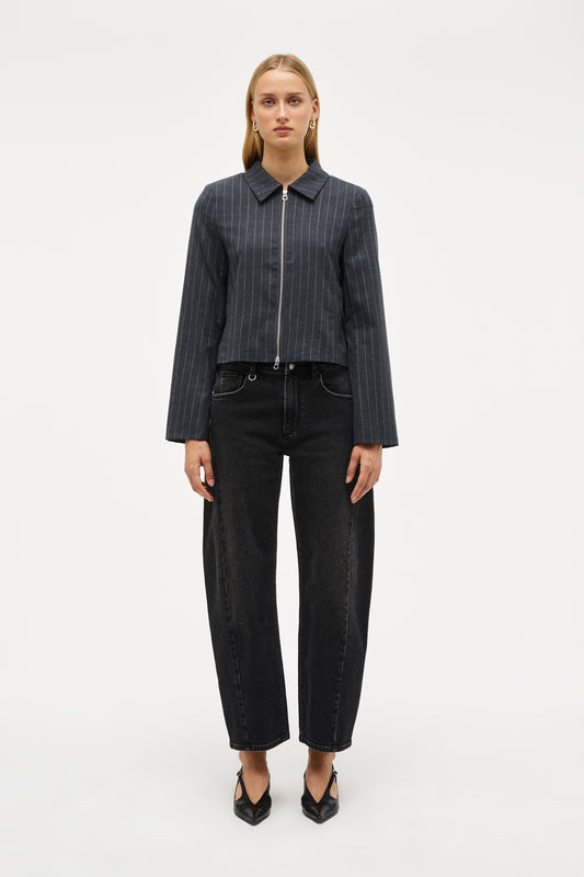 Pinstripe Zip Jacket - Charcoal