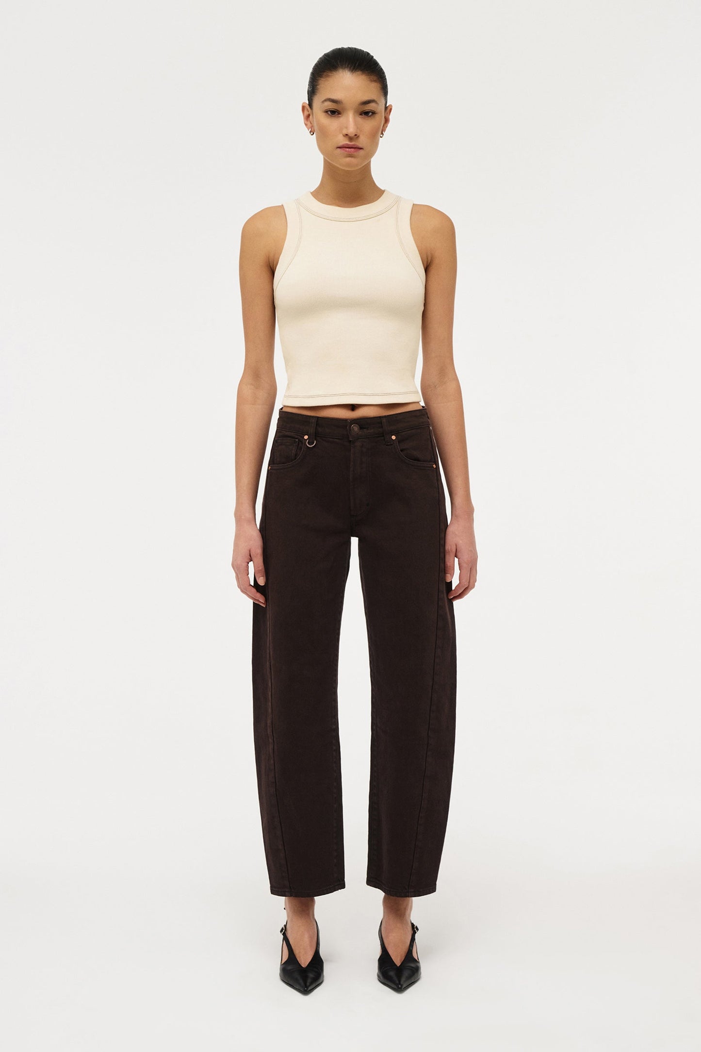 Jonesy Recut Rib Singlet - Cream
