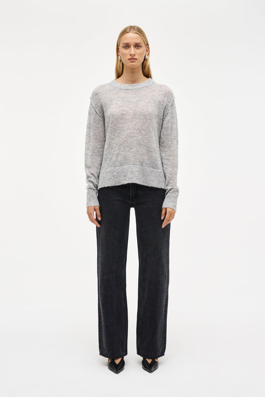 Fine Mohair Wool Blend Crew - Grey Marle