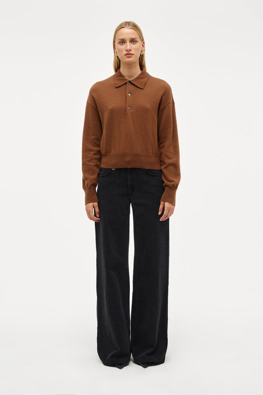 Wool Blend Knit Polo - Biscuit