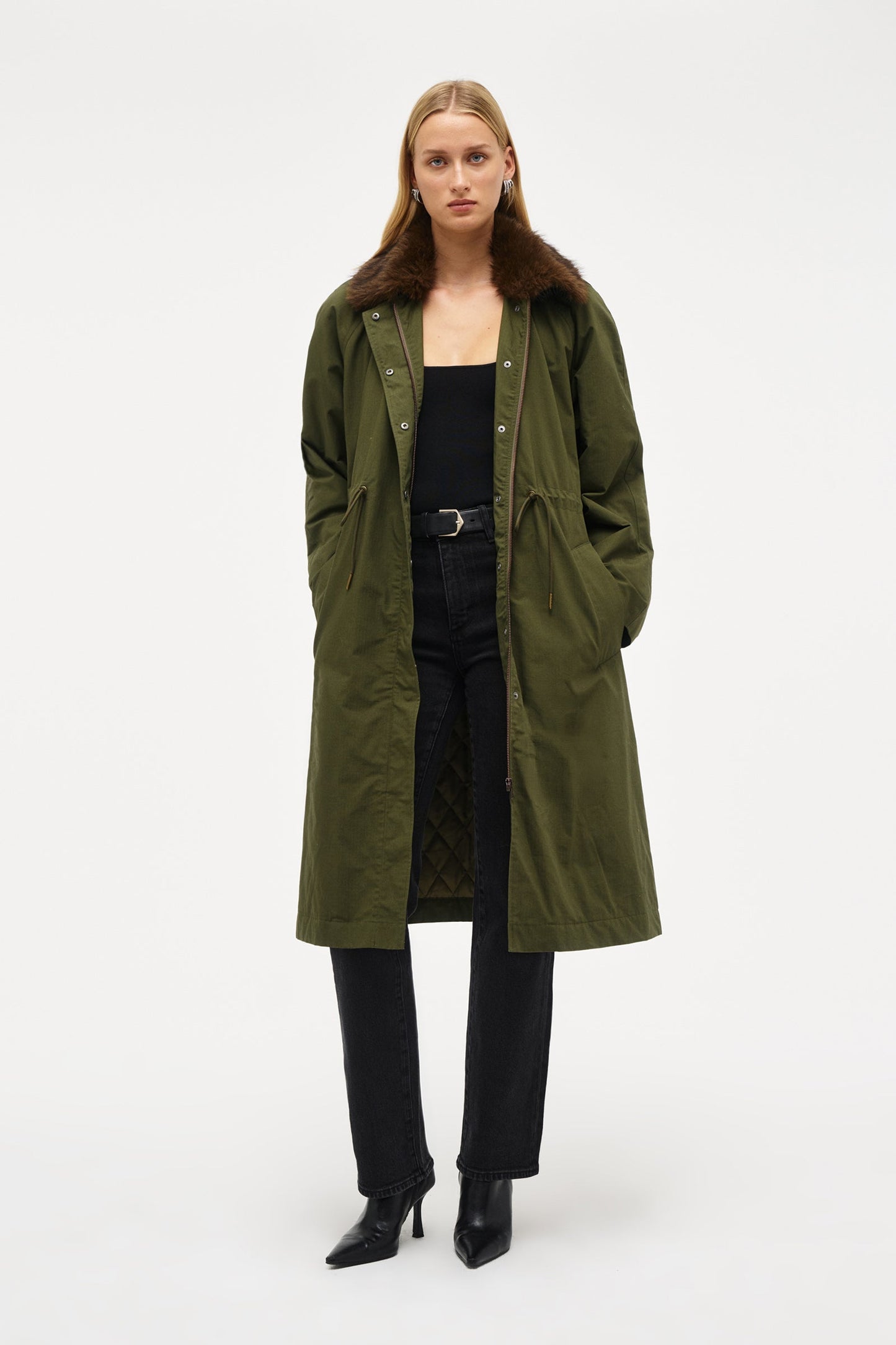 Faux Fur Collar Parka - Military