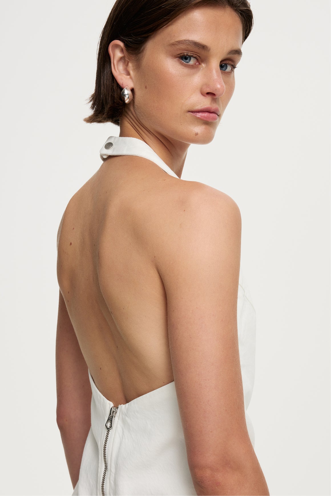 Denim Halter Top - White