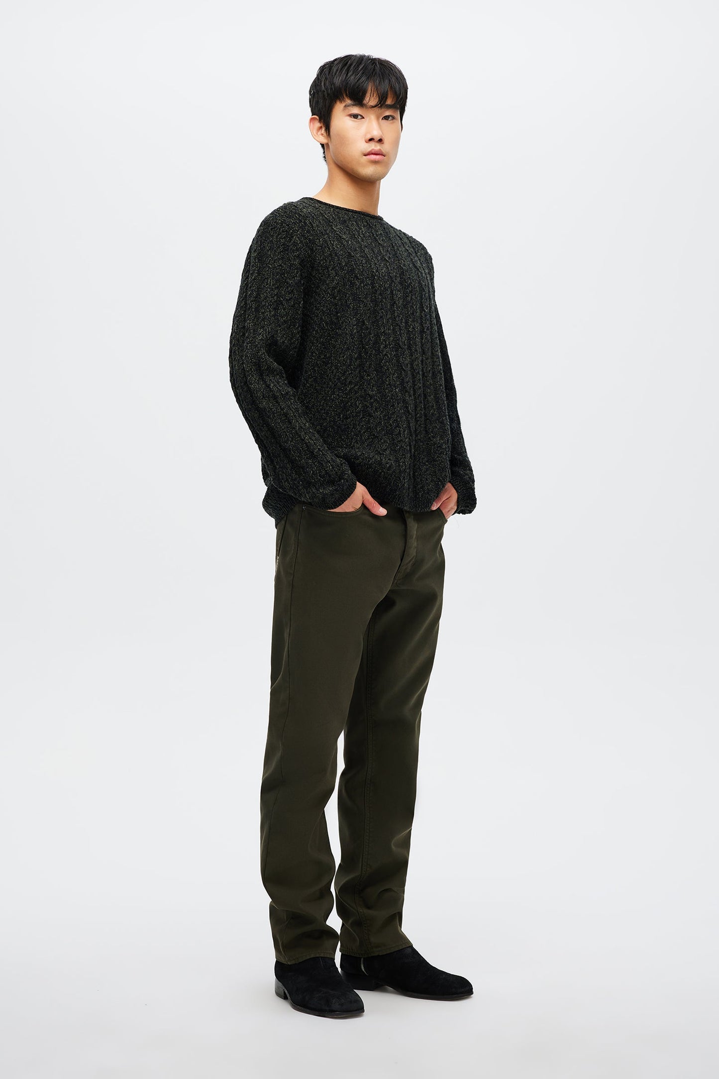 Chain Knit Cable Crew - Military