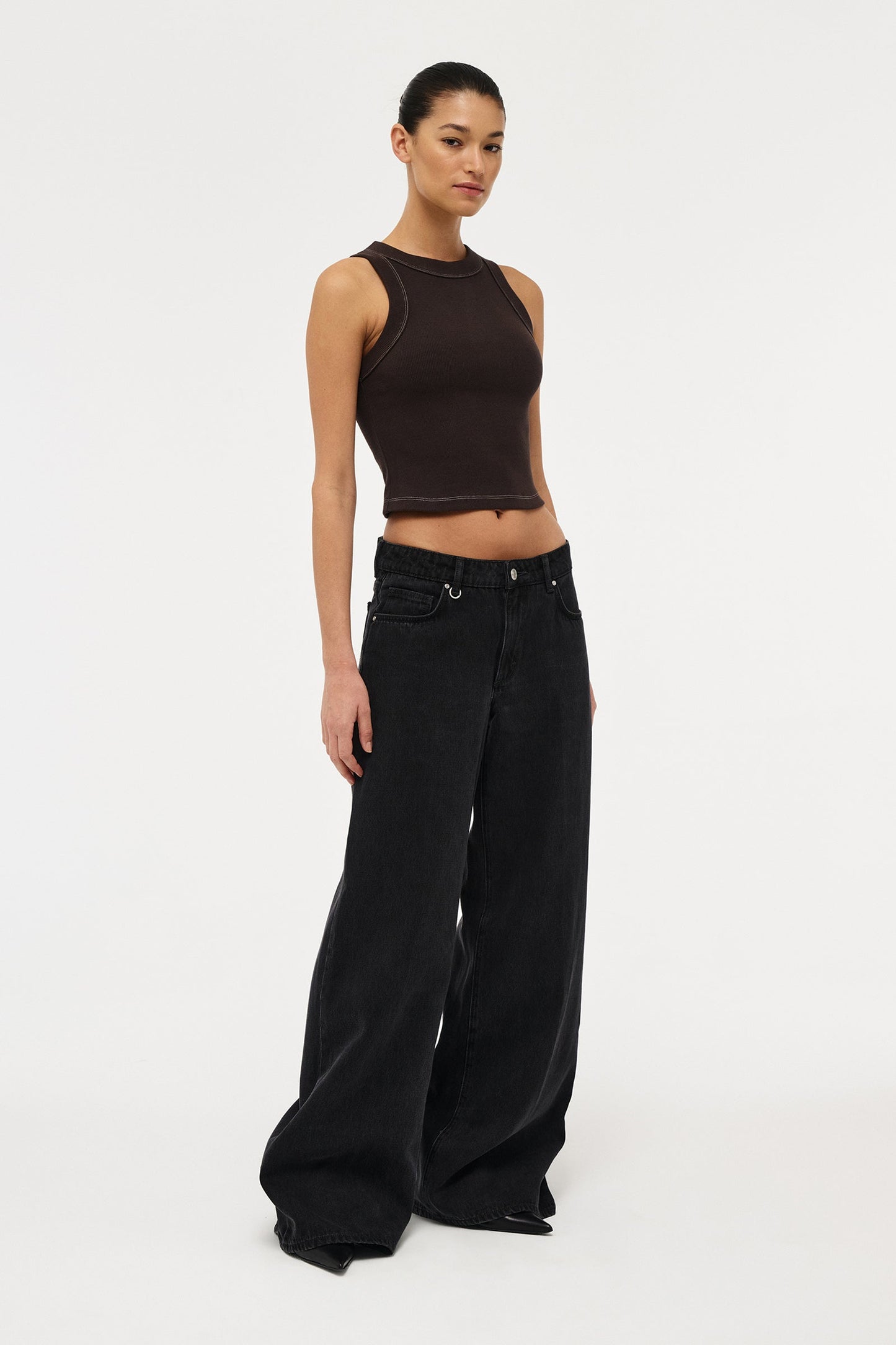 Jonesy Recut Rib Singlet - Sable