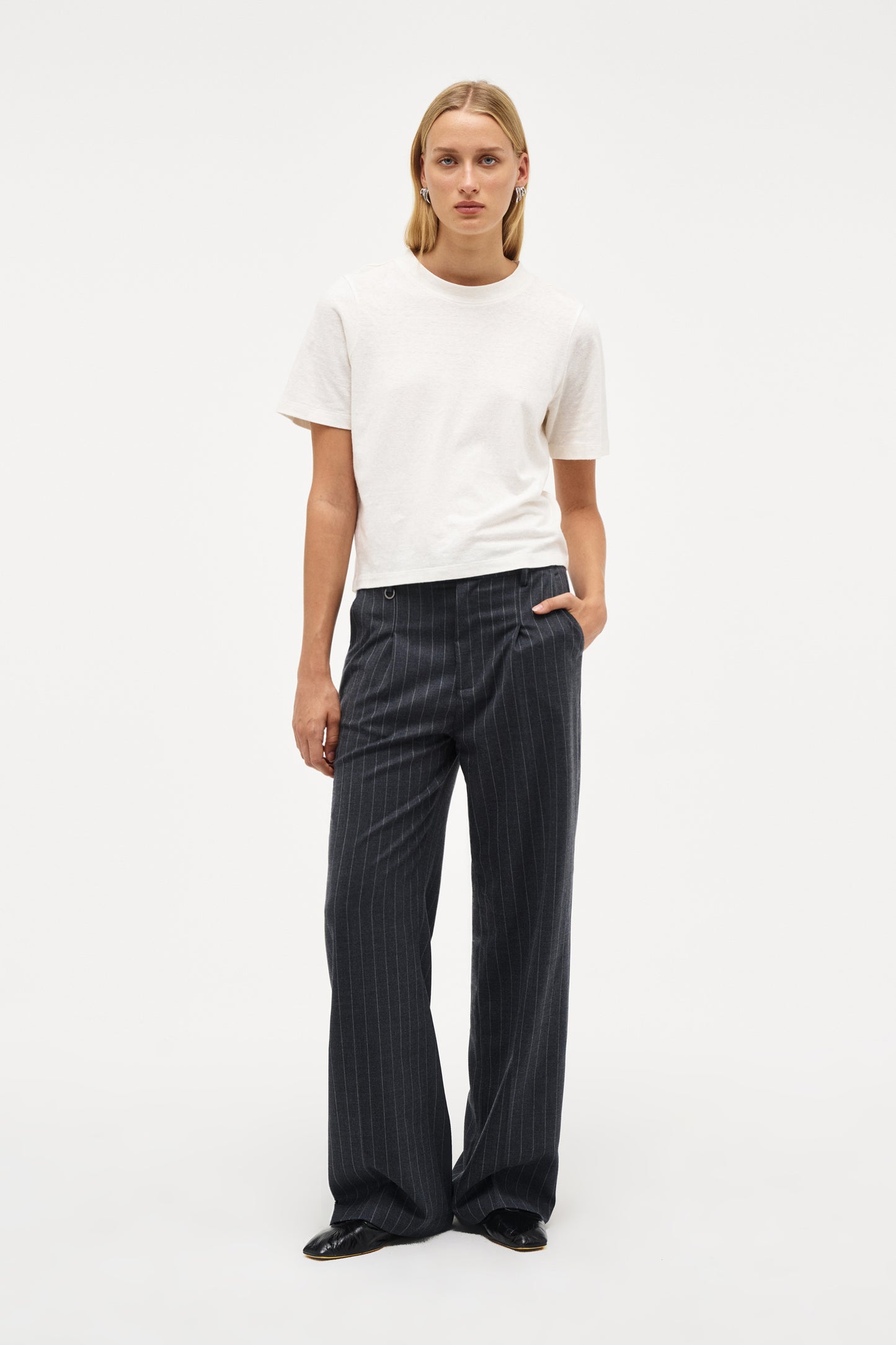 Coco Relaxed Pinstripe Pant - Charcoal