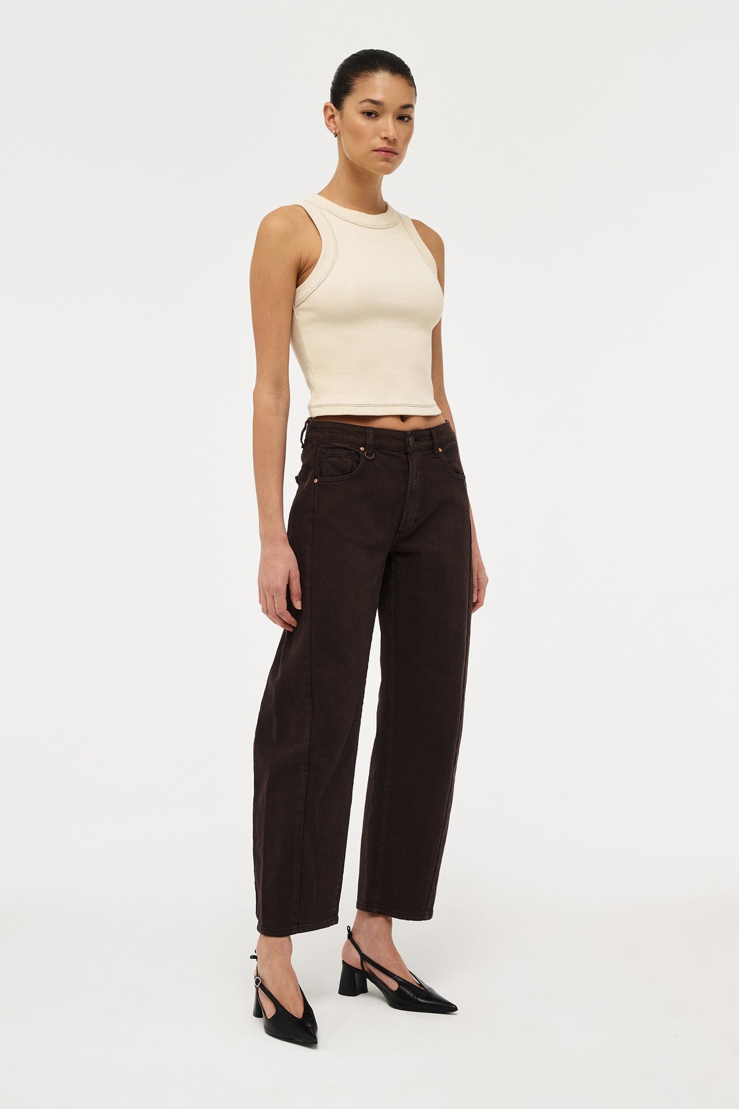 Jonesy Recut Rib Singlet - Cream