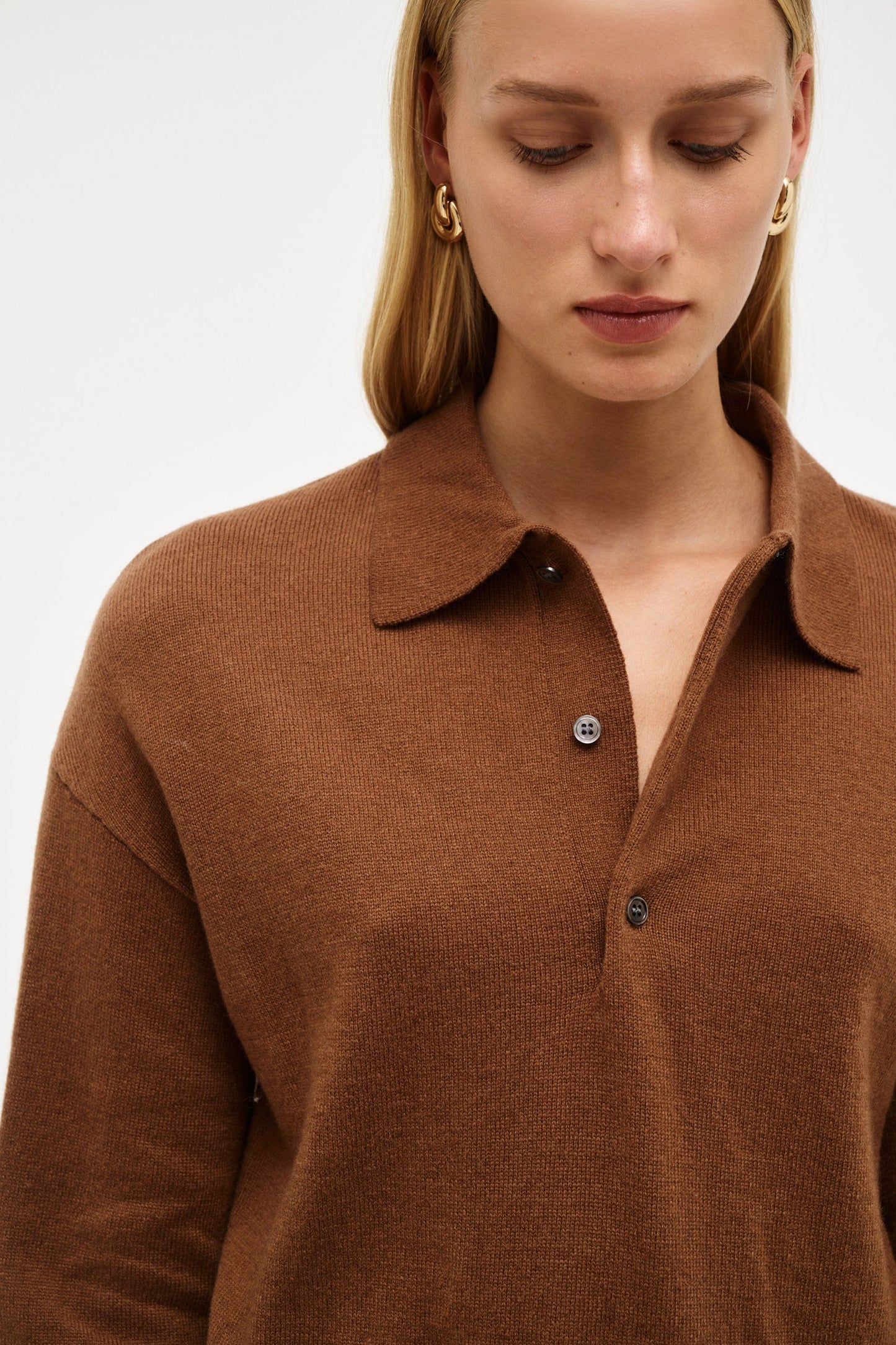 Wool Blend Knit Polo - Biscuit