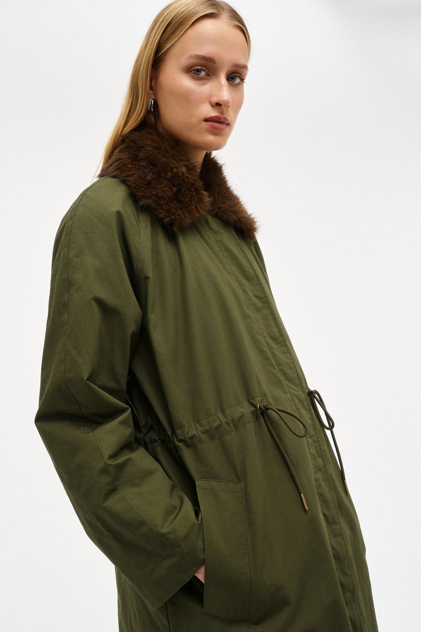 Faux Fur Collar Parka - Military