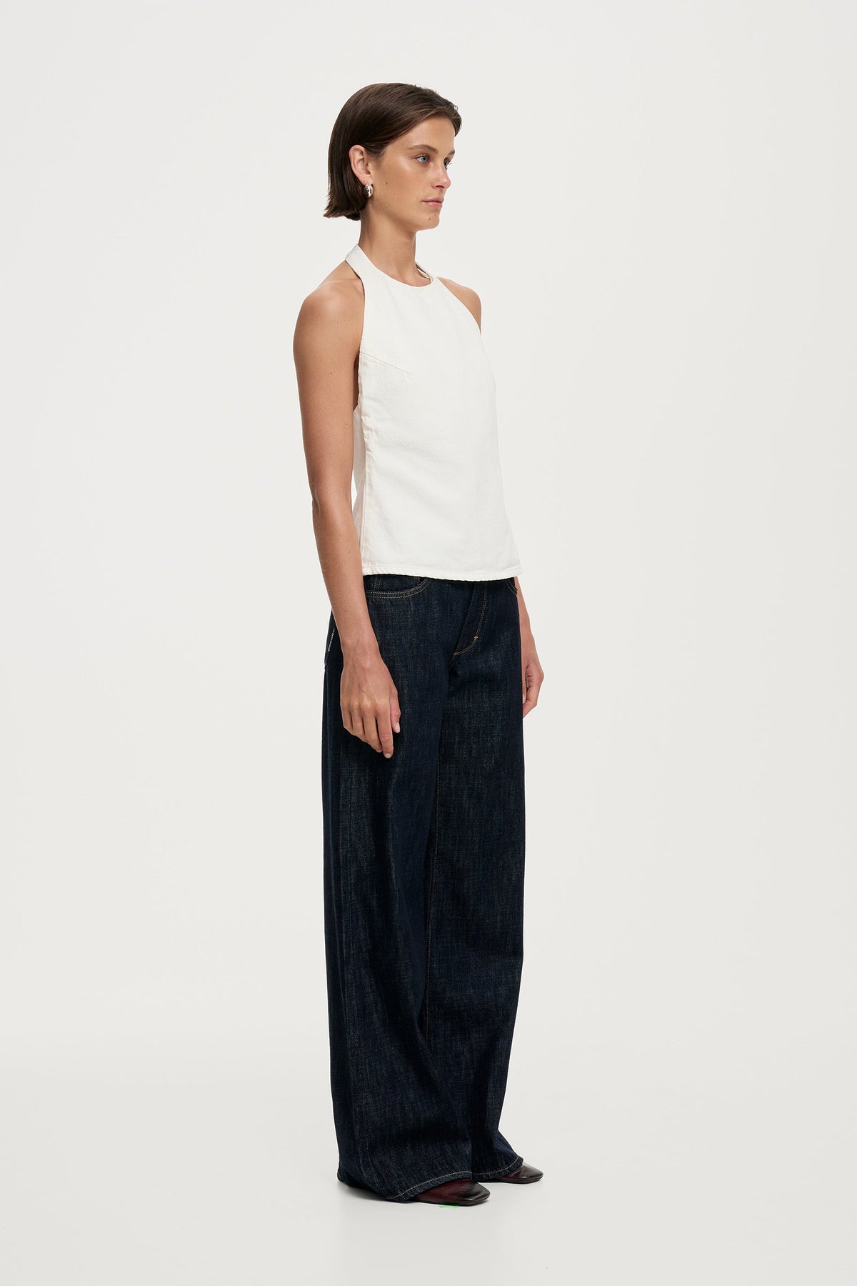 Denim Halter Top - White