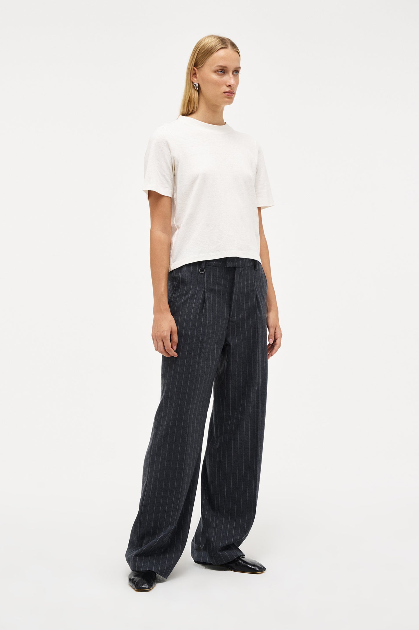 Coco Relaxed Pinstripe Pant - Charcoal