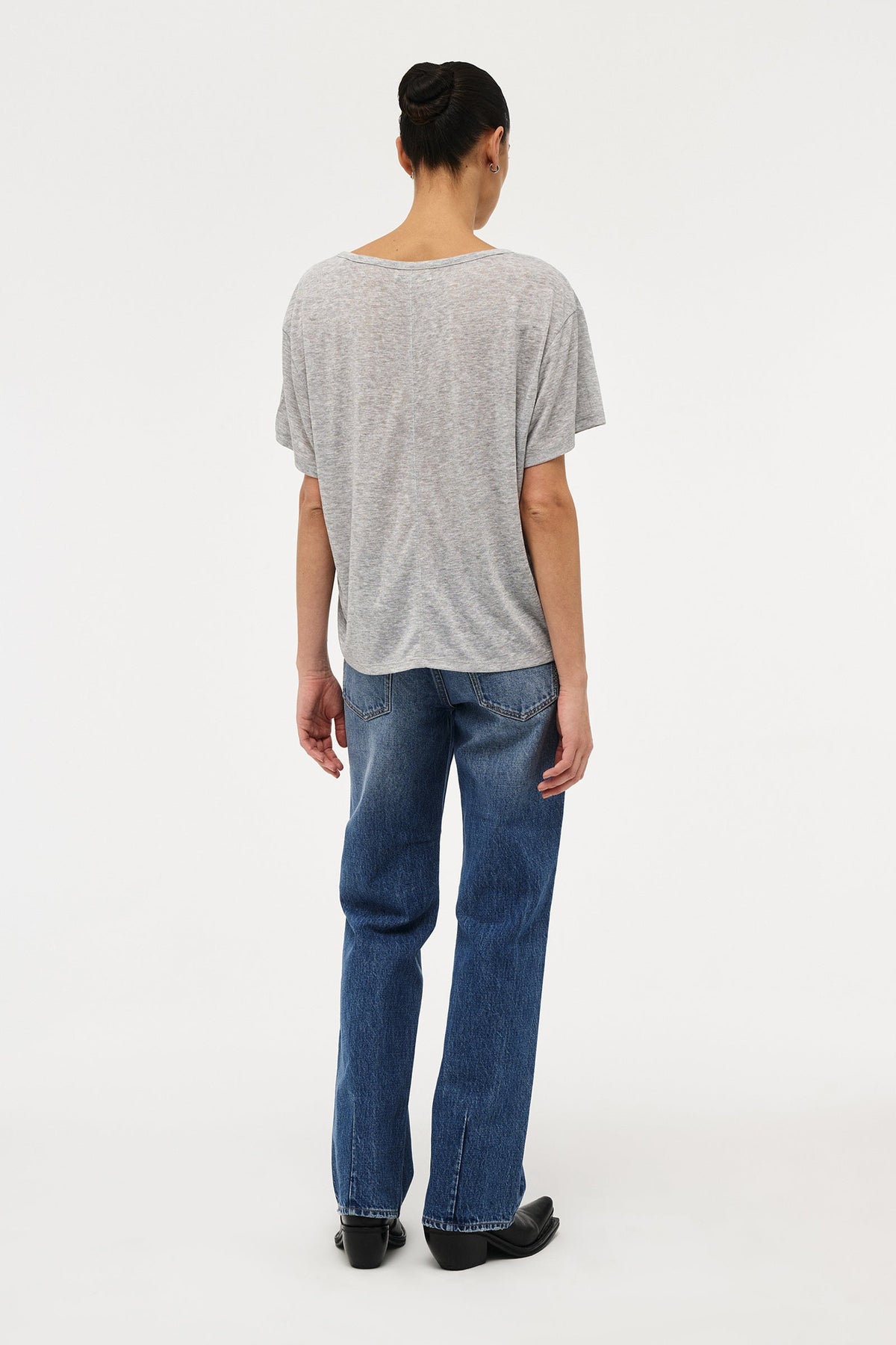 Girlfriend Deep V Tee - Grey Marle