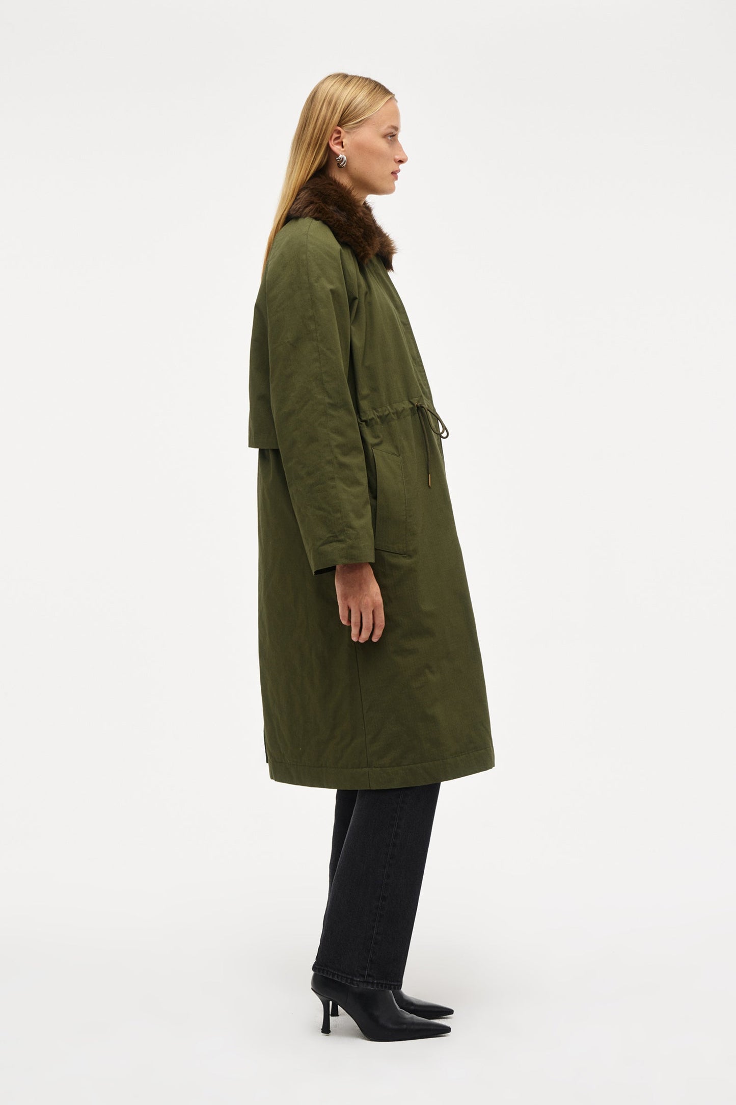 Faux Fur Collar Parka - Military