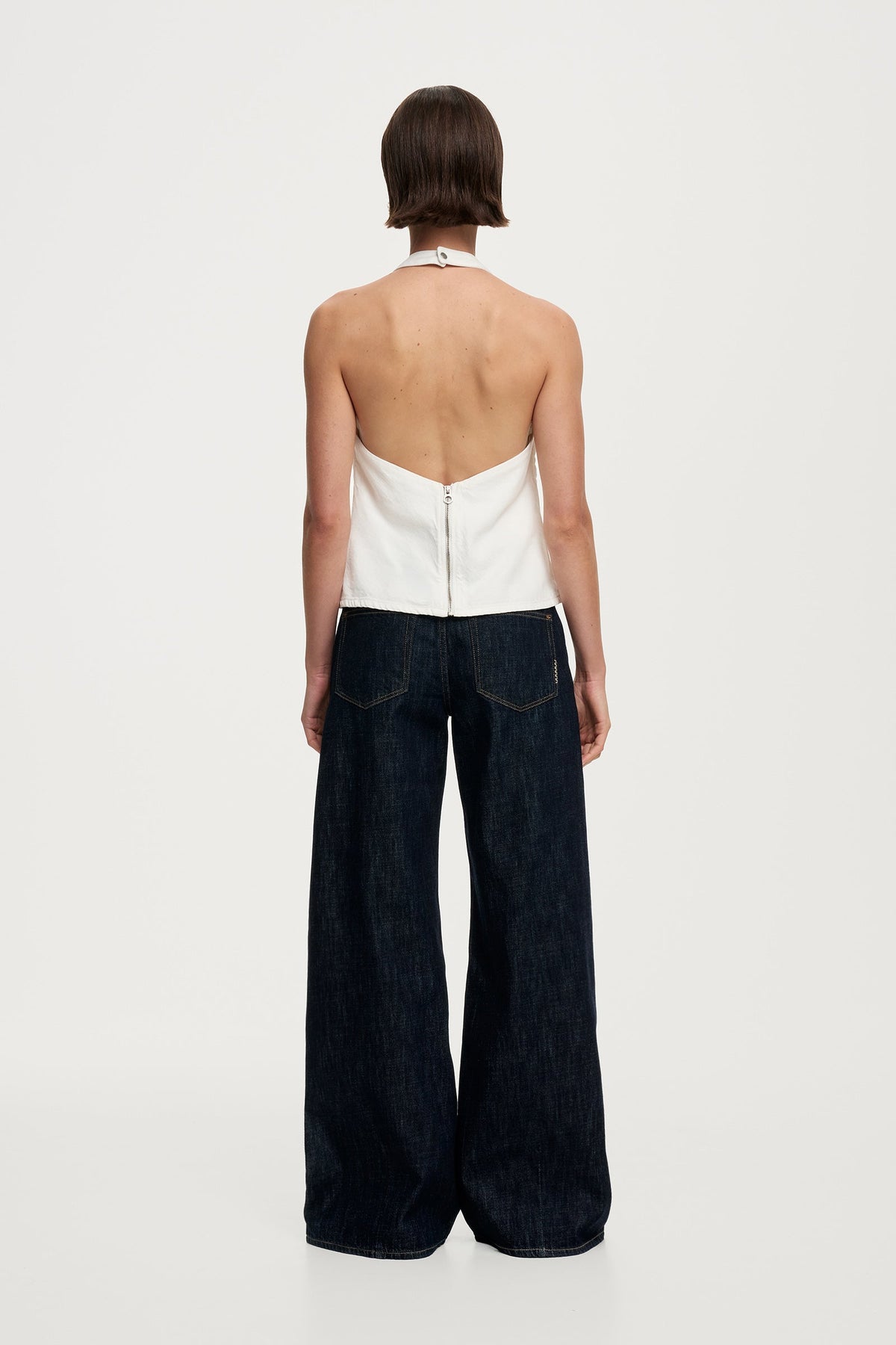 Denim Halter Top - White