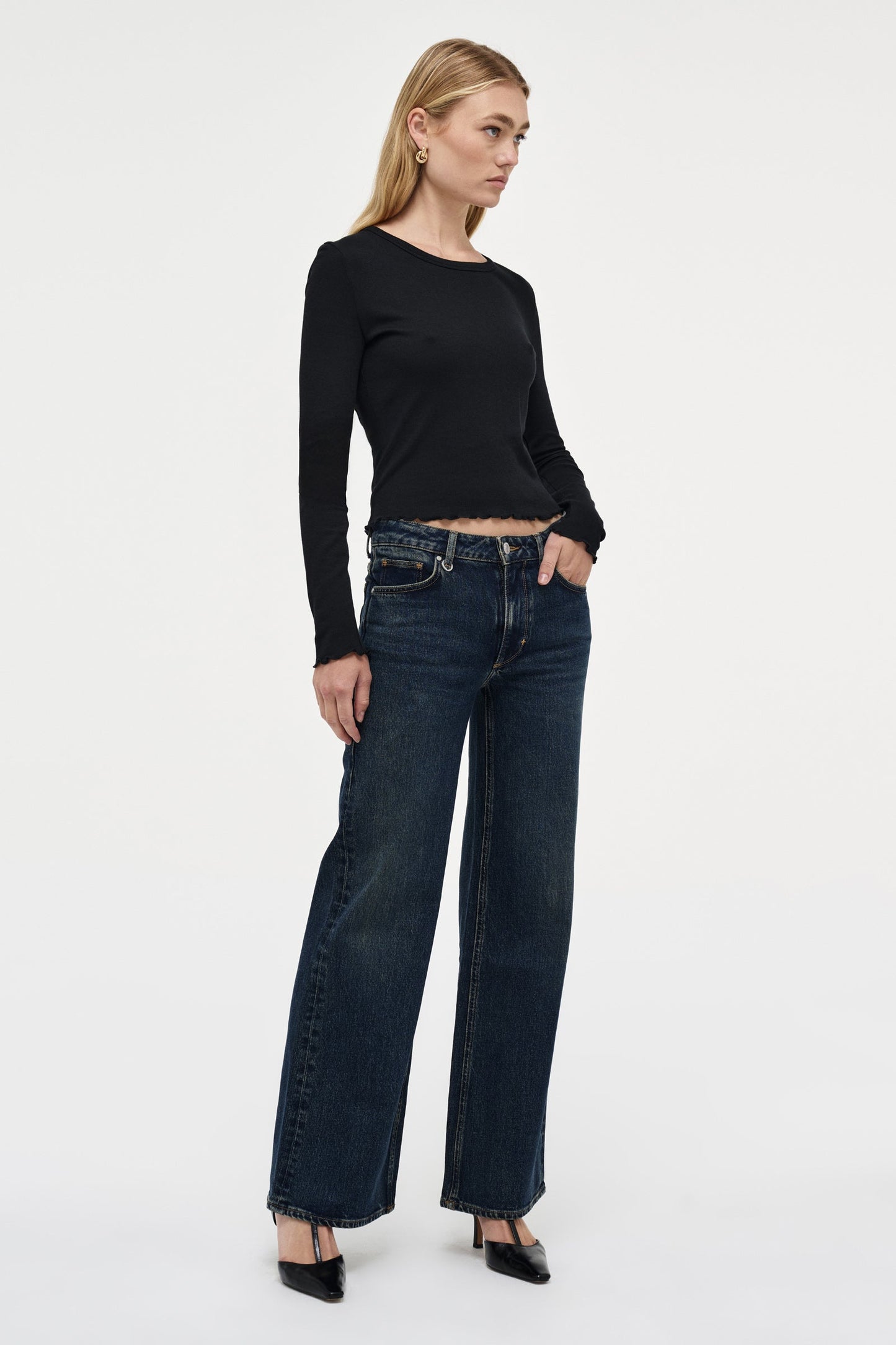 Fine Rib Long Sleeve Tee - Black